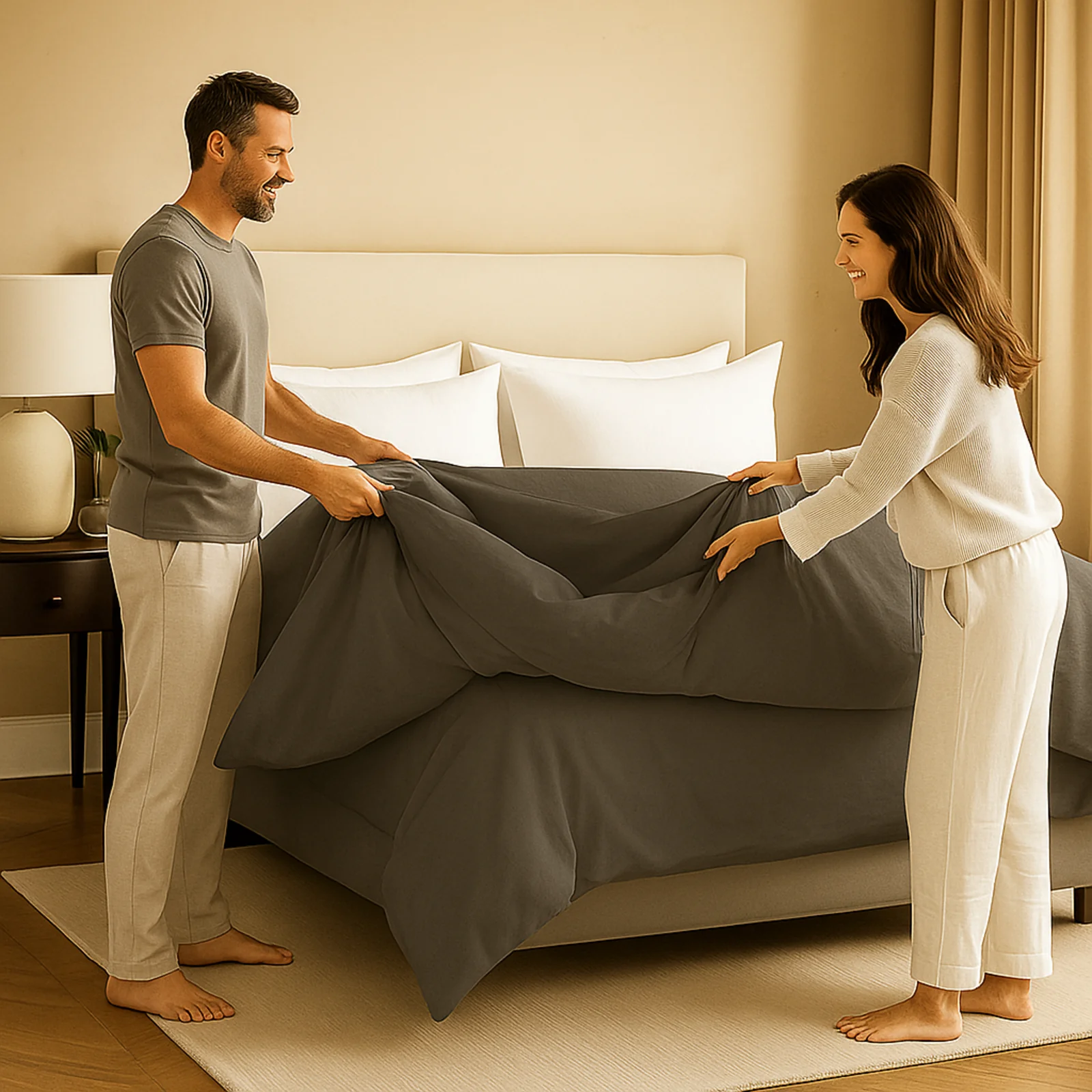 Housse de couette gris foncé, douce, respirante - Collection Unie - Image 5