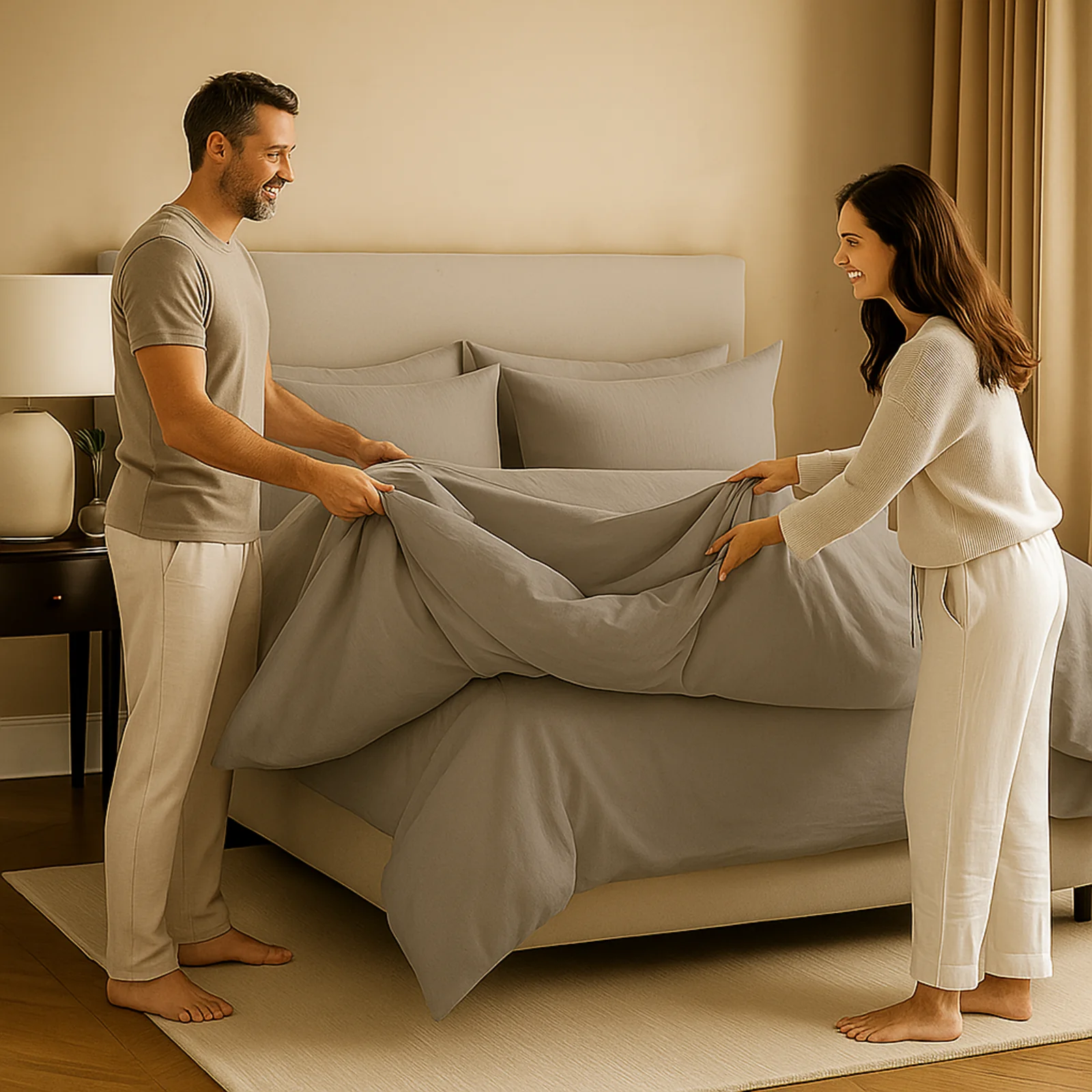 Housse de couette gris clair, douce, respirante - Collection Unie - Image 5