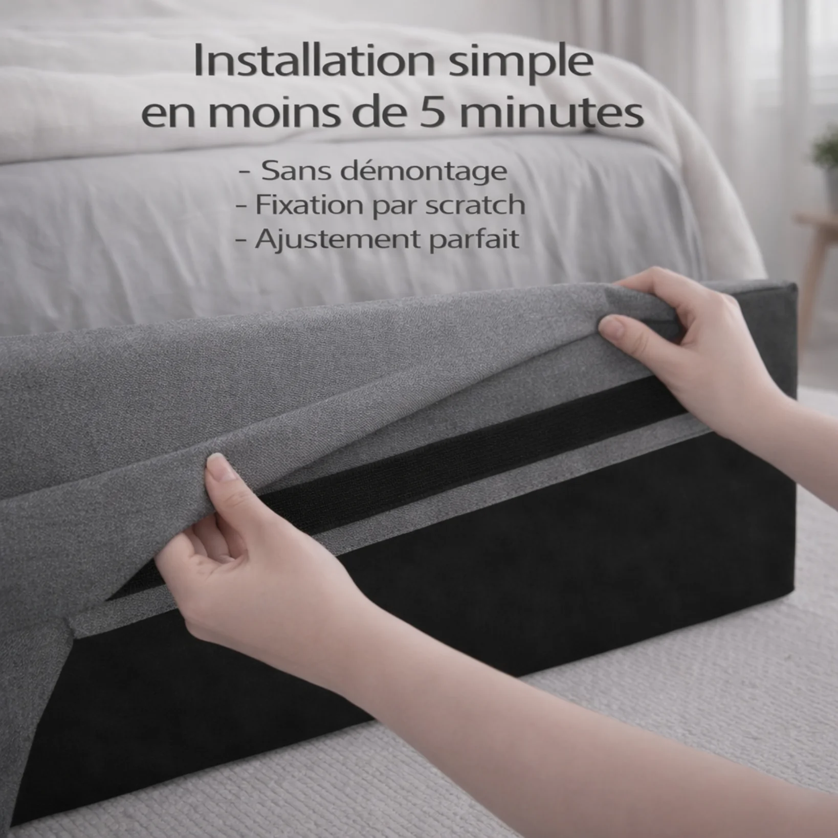 Housse structure lit coffre tissu gris foncé - Image 3