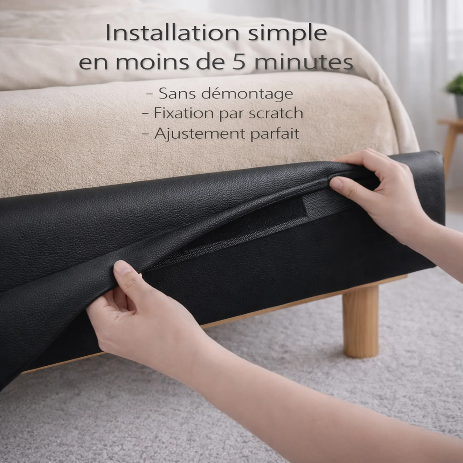 Housse structure lit fixe simili cuir noir - Image 3