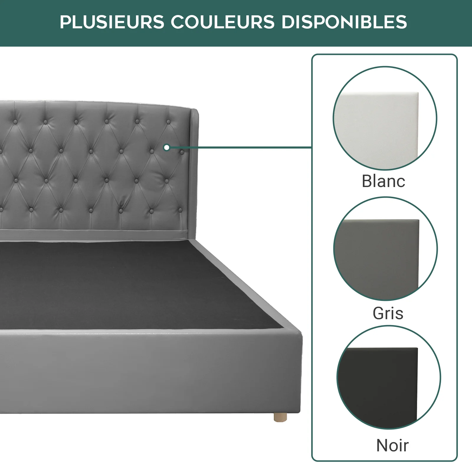 Lit capitonné Clémentine : simili cuir et sommier à lattes en bois - Image 3