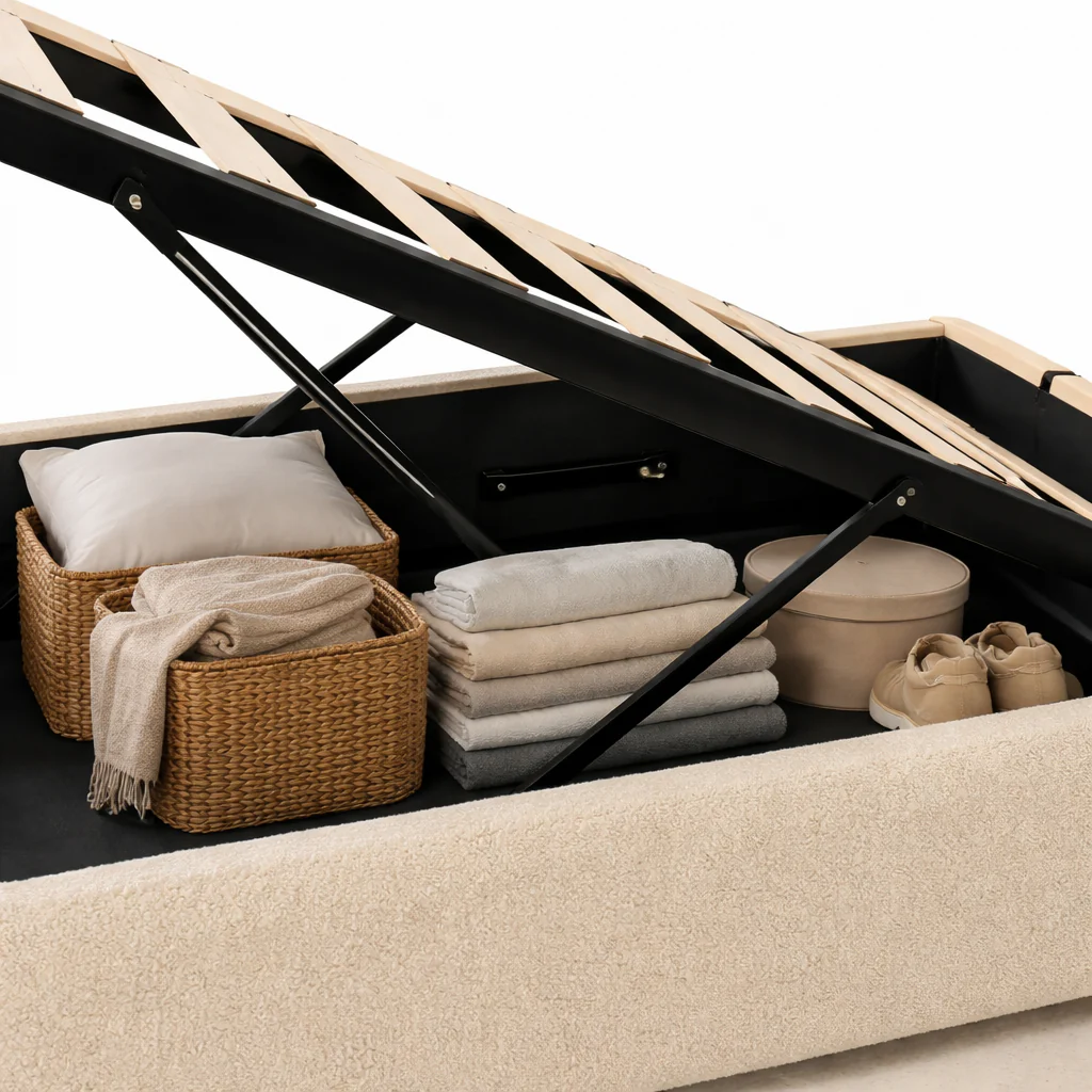 Lit coffre bouclette, lattes flexibles, grand espace de stockage - Collection Vegas - Image 10