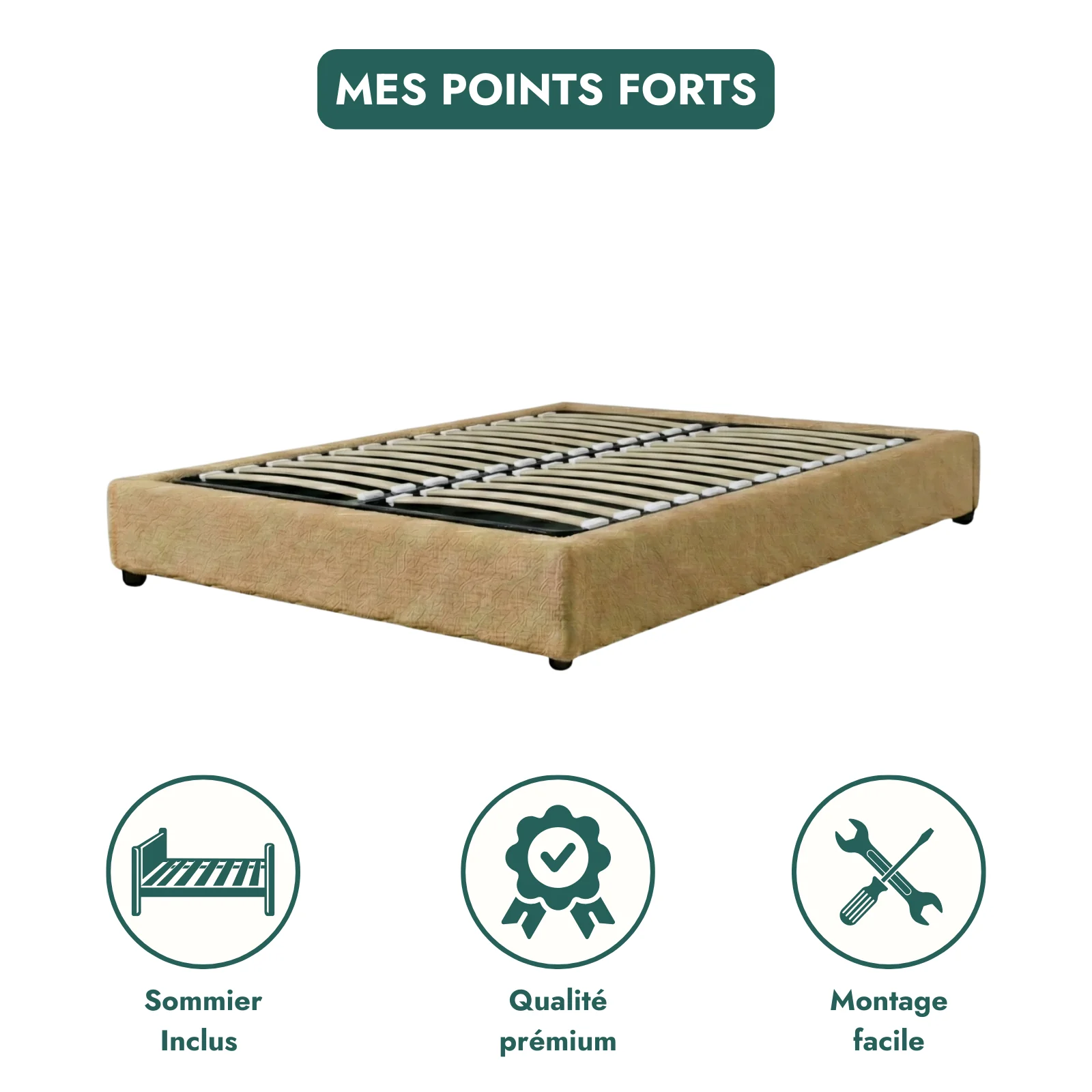 Lit coffre bouclette, lattes flexibles, grand espace de stockage - Collection Vegas - Image 13