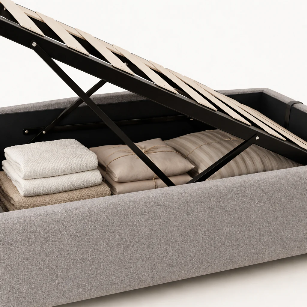 Lit coffre bouclette, lattes flexibles, grand espace de stockage - Collection Vegas - Image 7
