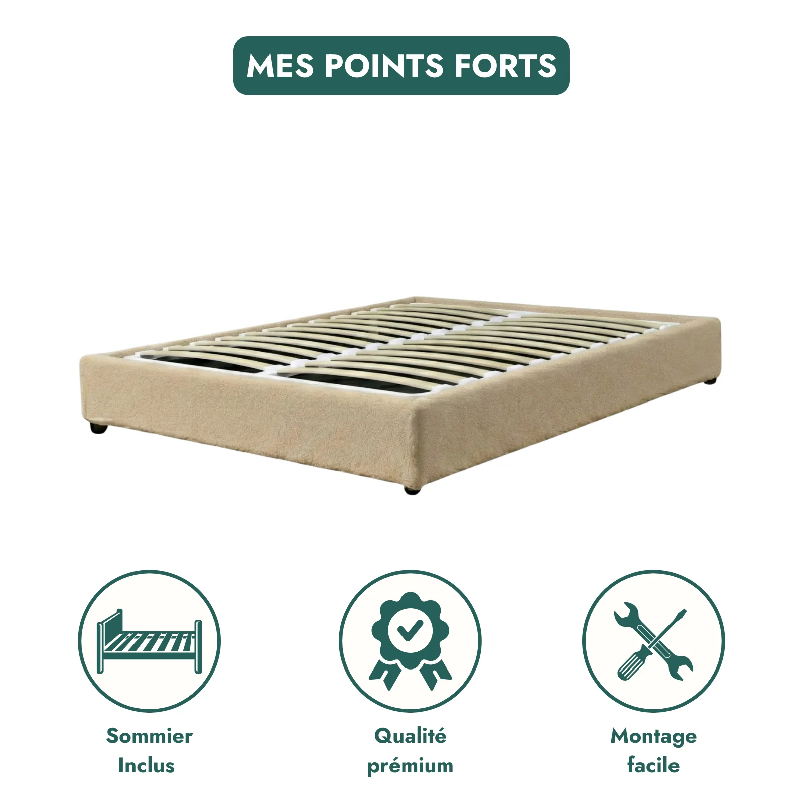 Lit coffre bouclette, lattes flexibles, grand espace de stockage - Collection Vegas - Image 8