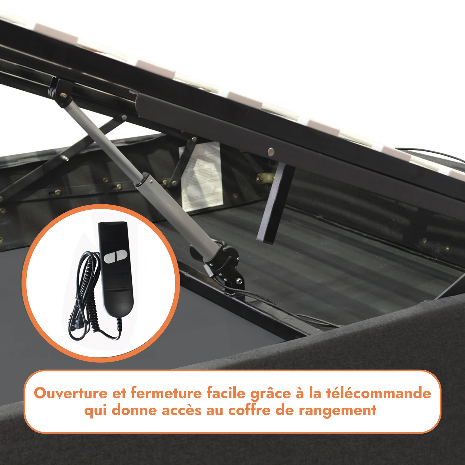 Lit coffre électrique avec tête de lit, velours côtelé, télécommande - Collection Futura design - Image 7