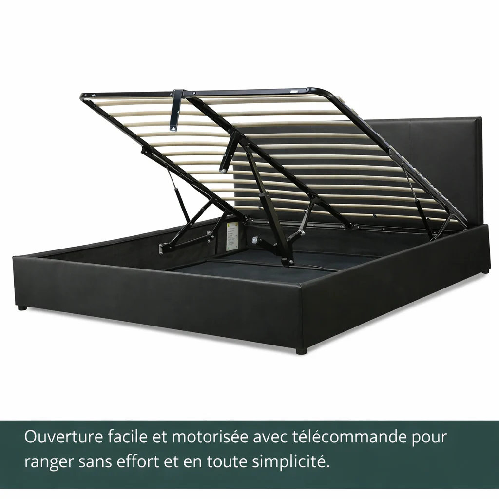 Lit coffre électrique avec tête de lit, simili cuir, télécommande - Collection Futura design - Image 8