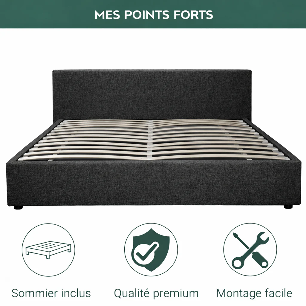 Lit coffre électrique avec tête de lit, tissu, télécommande - Collection Futura design - Image 4