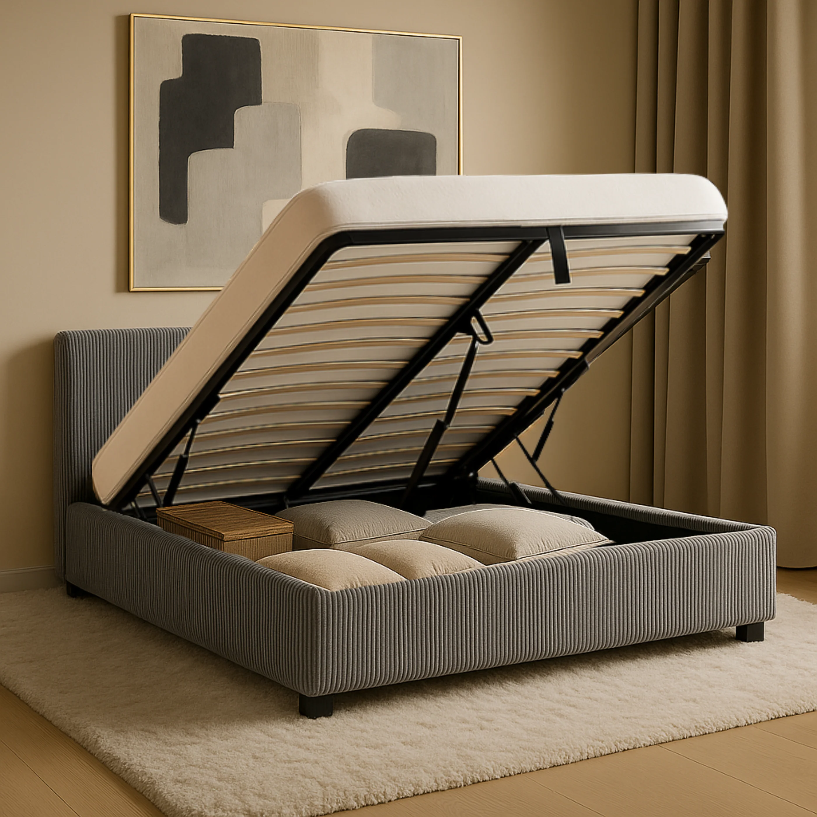 Lit coffre électrique avec tête de lit, velours côtelé, télécommande - Collection Futura design - Image 3