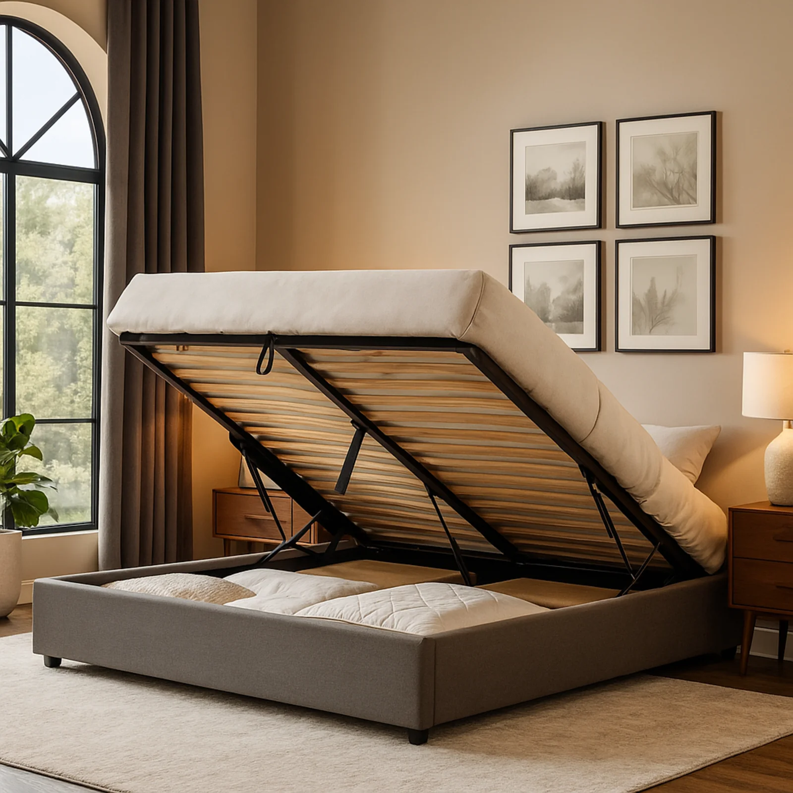 Lit coffre électrique avec tête de lit, tissu, télécommande - Collection Futura design