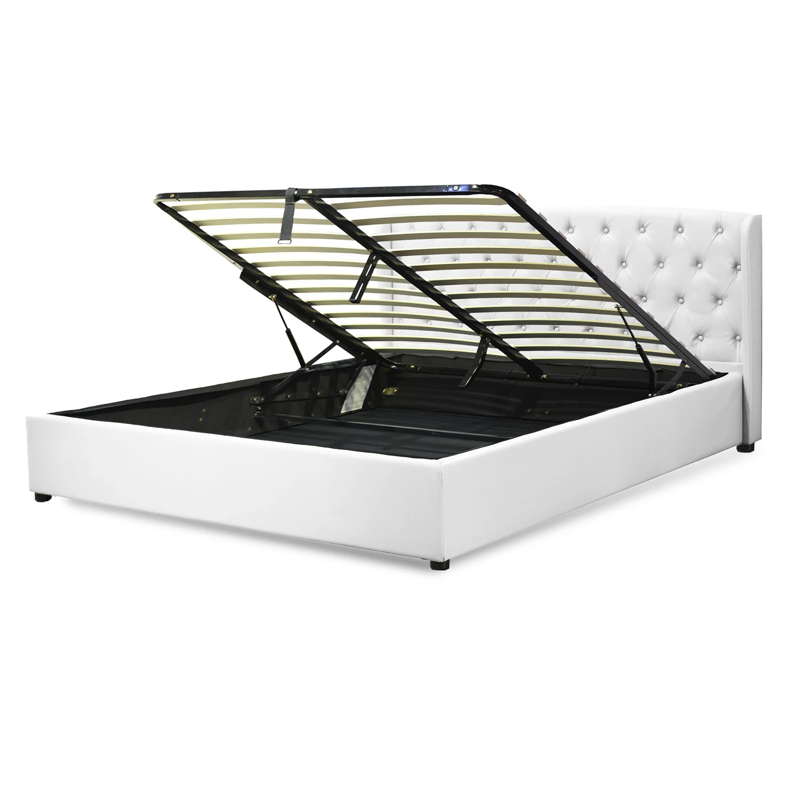 Lit coffre sommier relevable Monceau capitonné chic : simili cuir et sommier à lattes en bois flexibles - Image 10