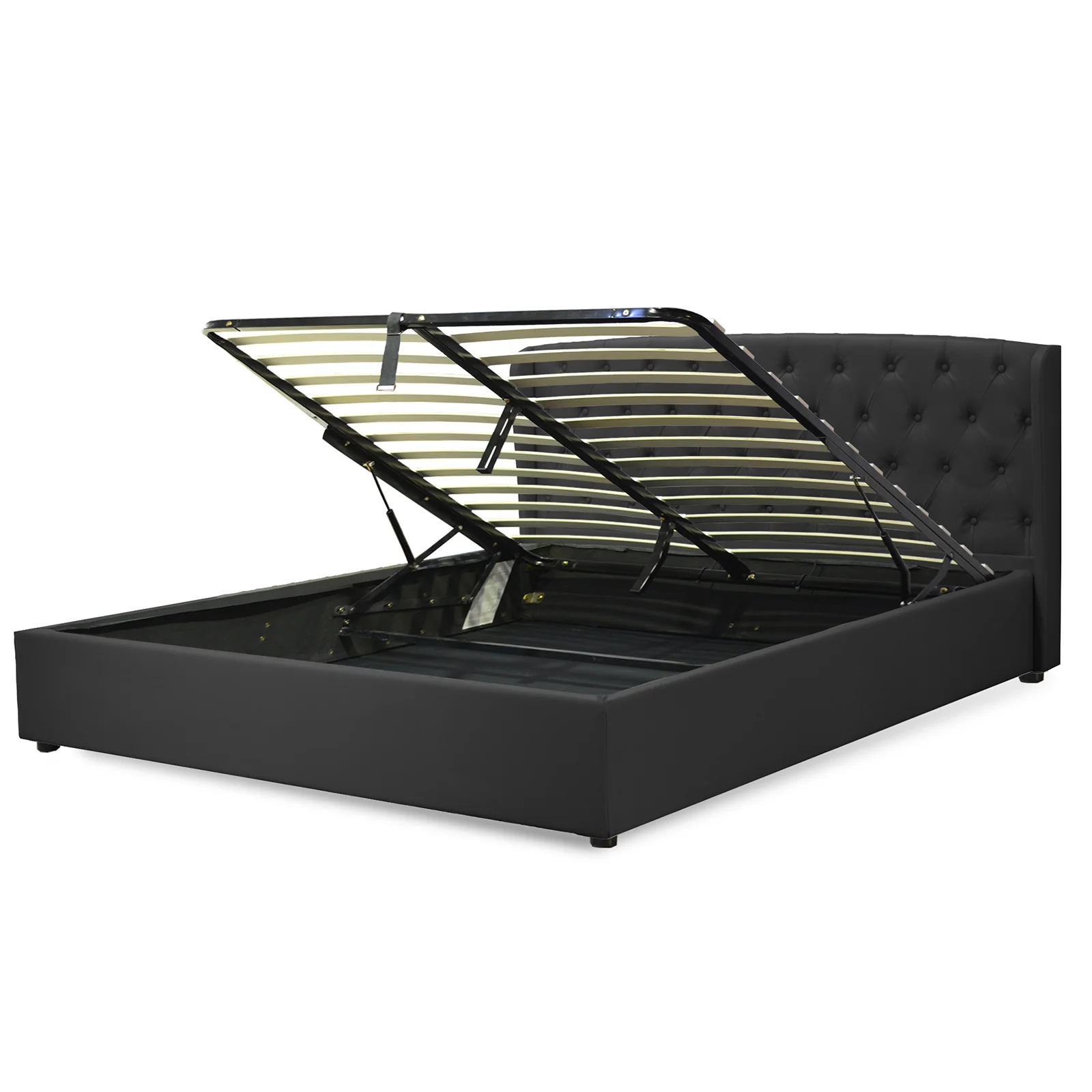 Lit coffre sommier relevable Monceau capitonné chic : simili cuir et sommier à lattes en bois flexibles - Image 15