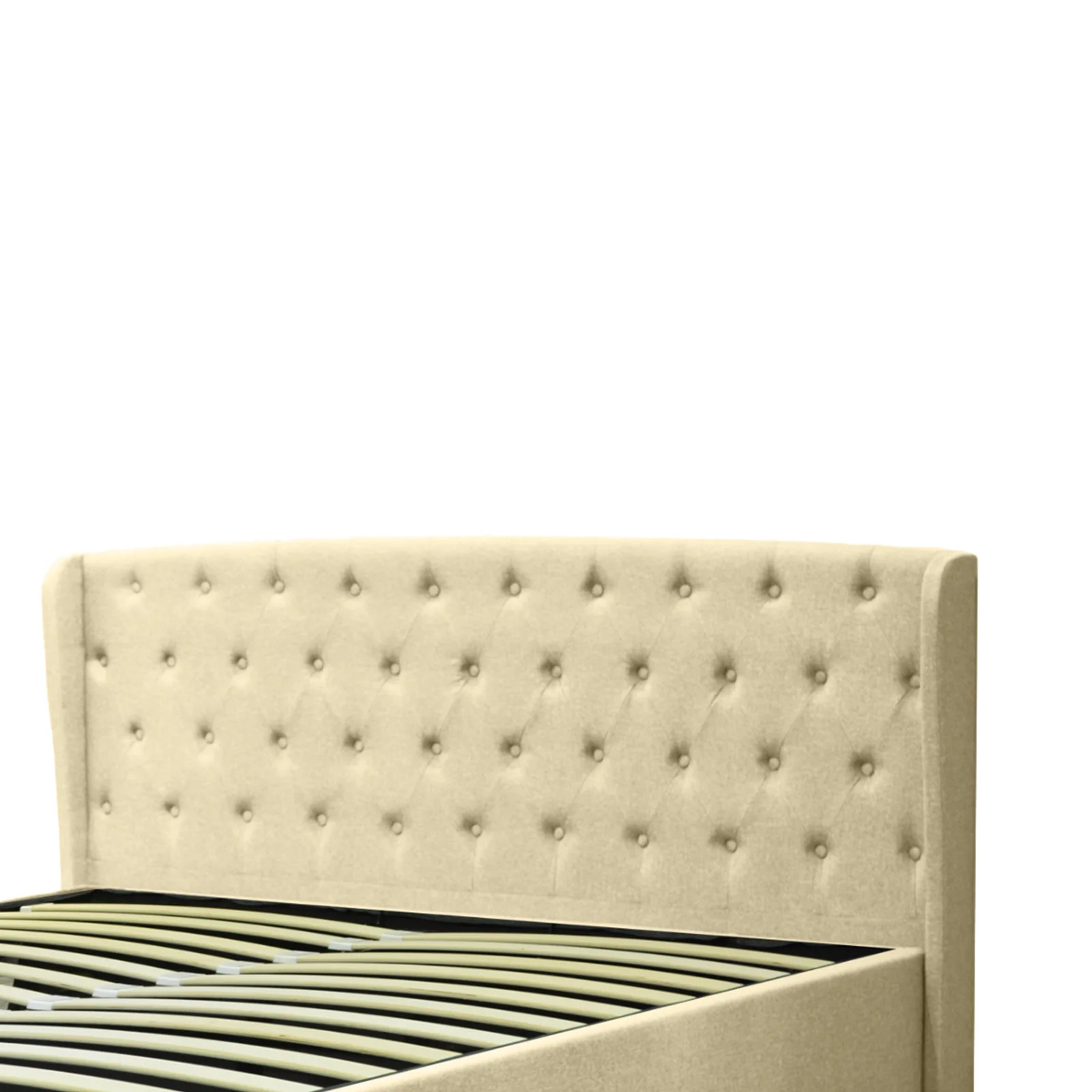 Lit coffre sommier relevable Monceau capitonné chic : tissu et sommier à lattes en bois flexibles - Image 13