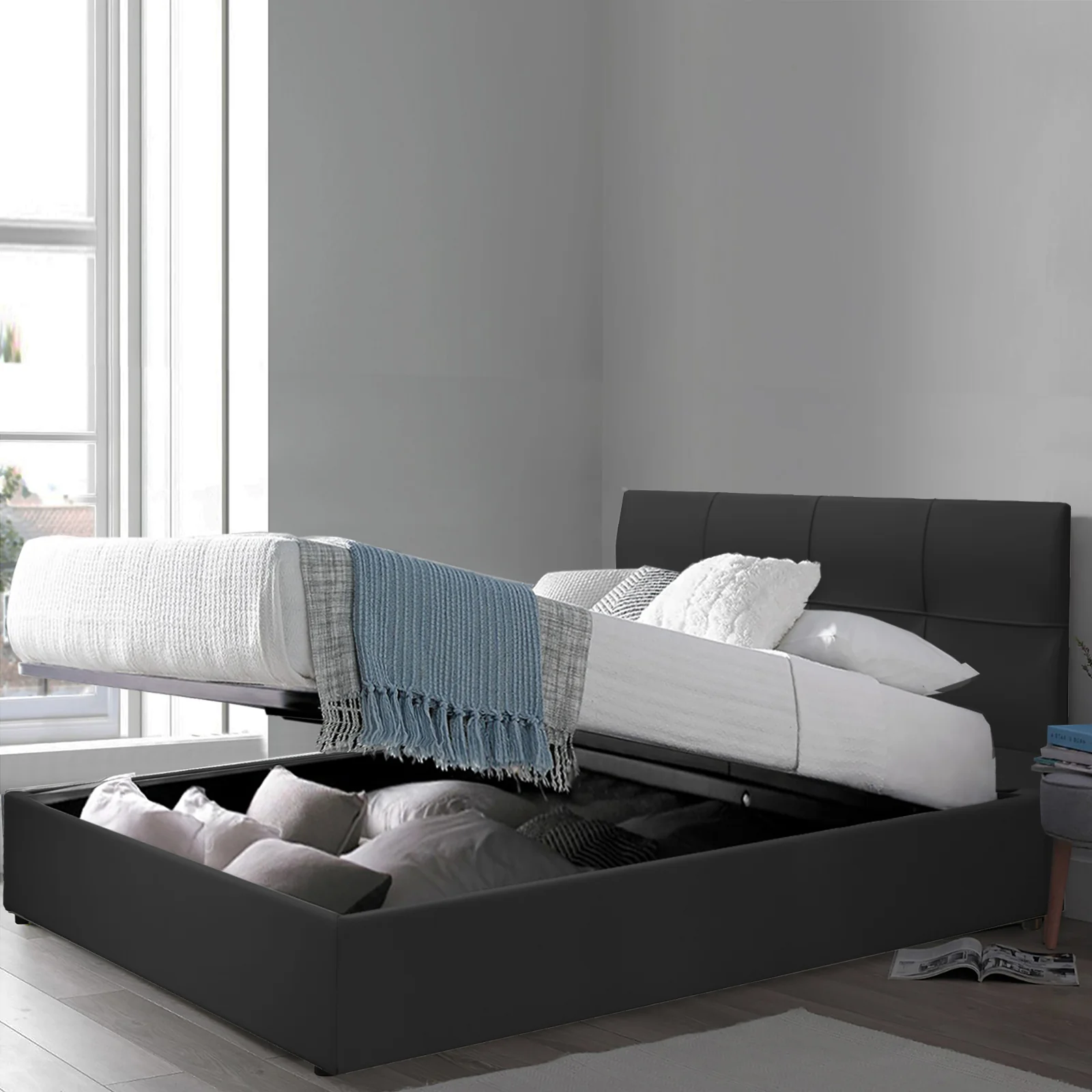 Lit coffre VariLuxe innovant - Tête de lit interchangeable : Simili cuir et grand coffre - Image 24