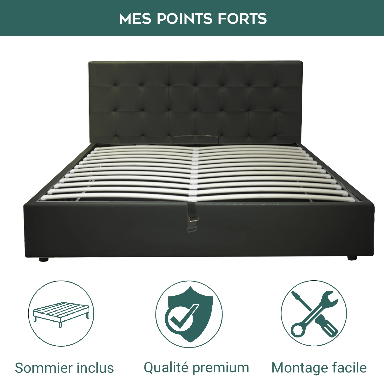 Lit coffre VariLuxe innovant - Tête de lit interchangeable : Simili cuir et grand coffre - Image 44