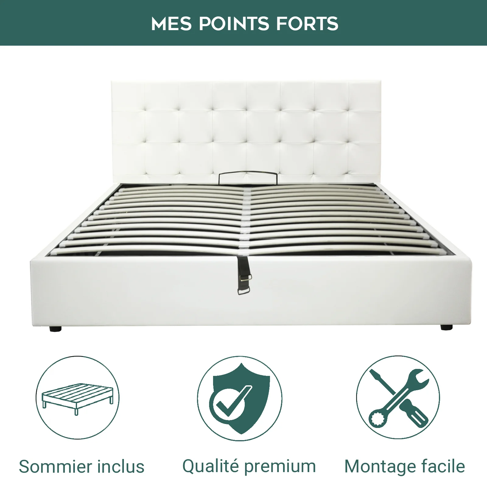 Lit coffre VariLuxe innovant - Tête de lit interchangeable : Simili cuir et grand coffre - Image 48