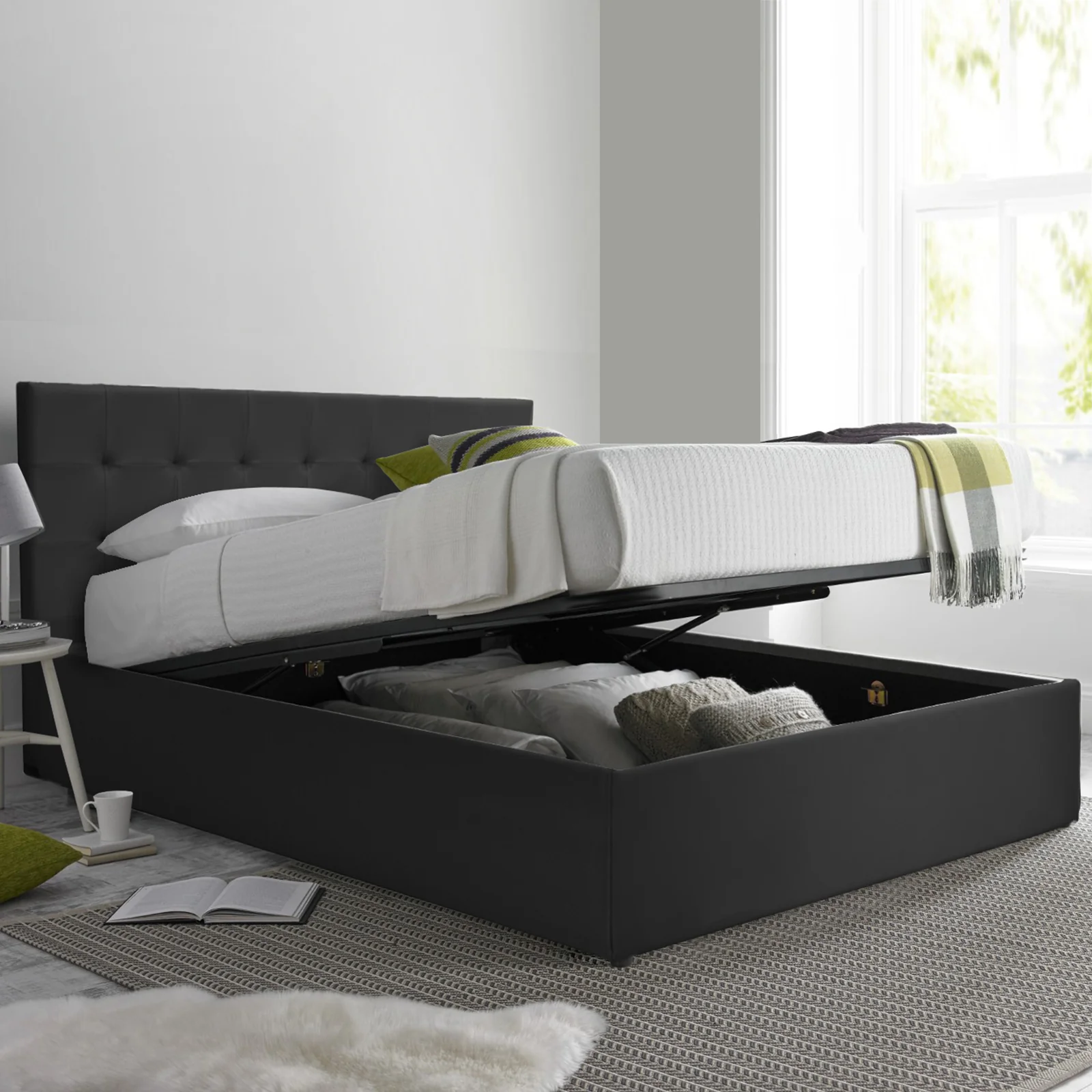Lit coffre VariLuxe innovant - Tête de lit interchangeable : Simili cuir et grand coffre - Image 57