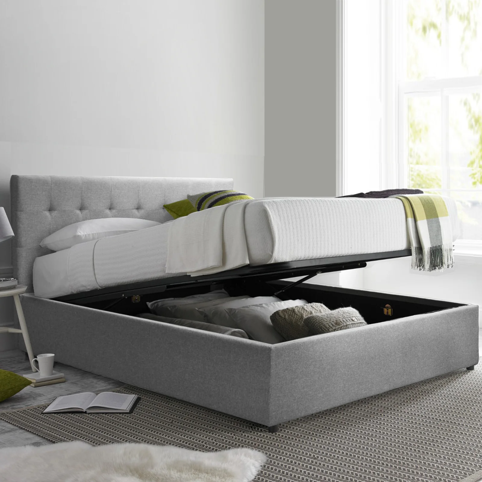 Lit coffre VariLuxe innovant - Tête de lit interchangeable : Tissu et grand coffre - Image 24