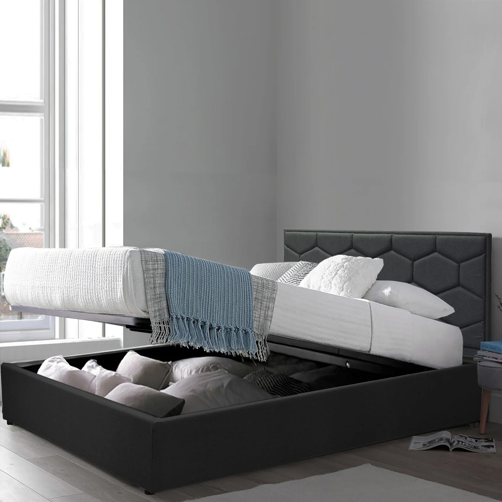 Lit coffre VariLuxe innovant - Tête de lit interchangeable : Tissu et grand coffre - Image 26