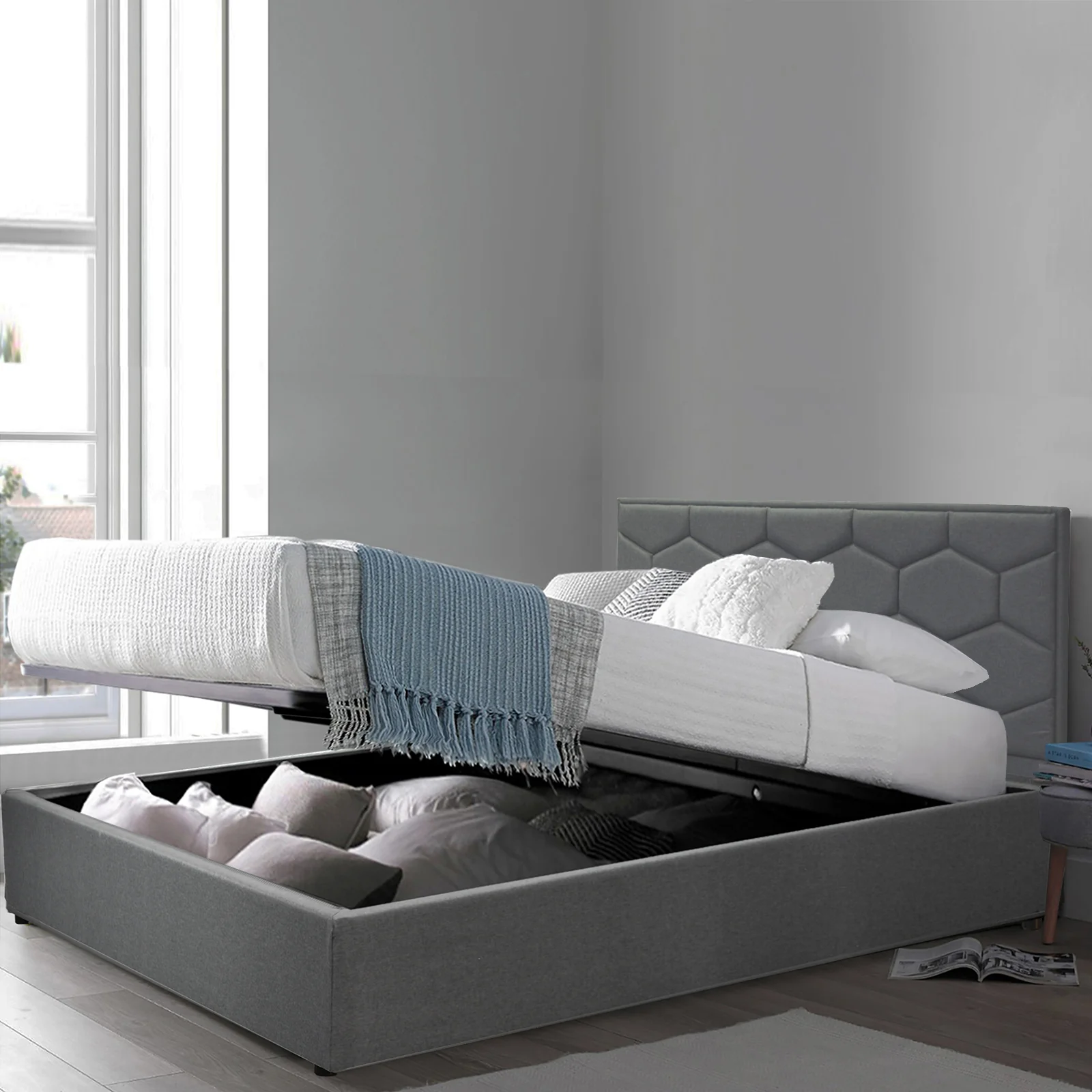 Lit coffre VariLuxe innovant - Tête de lit interchangeable : Tissu et grand coffre - Image 31