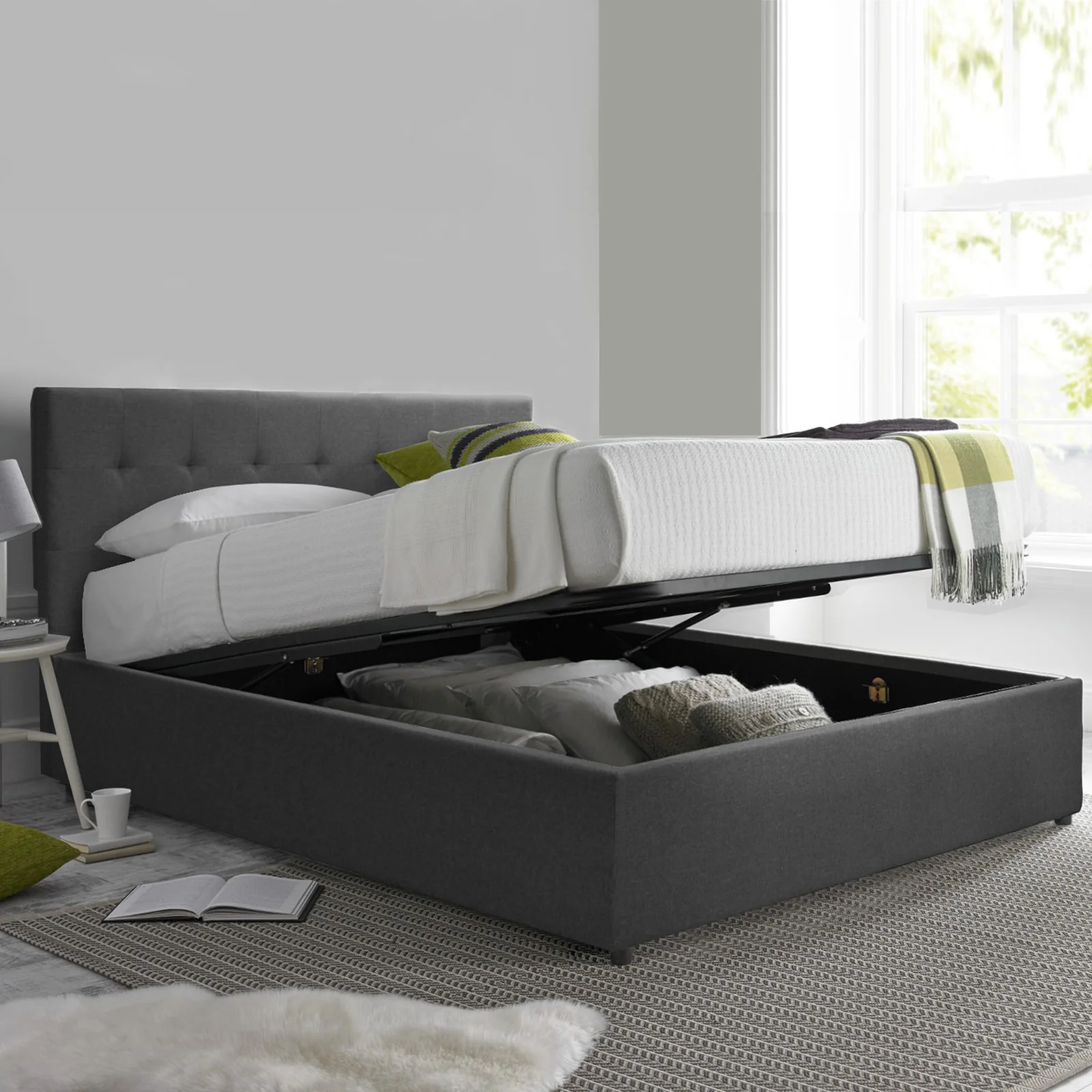 Lit coffre VariLuxe innovant - Tête de lit interchangeable : Tissu et grand coffre - Image 39