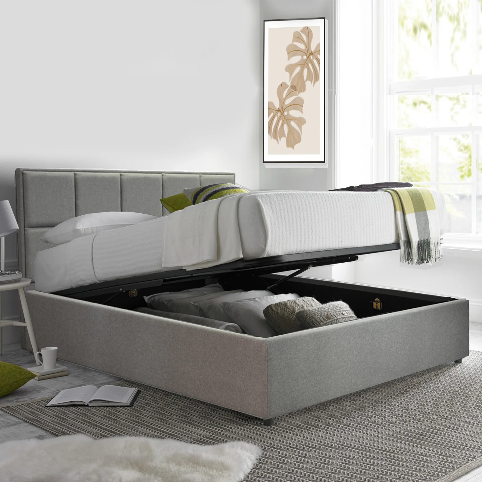 Lit coffre VariLuxe innovant - Tête de lit interchangeable : Tissu et grand coffre - Image 40