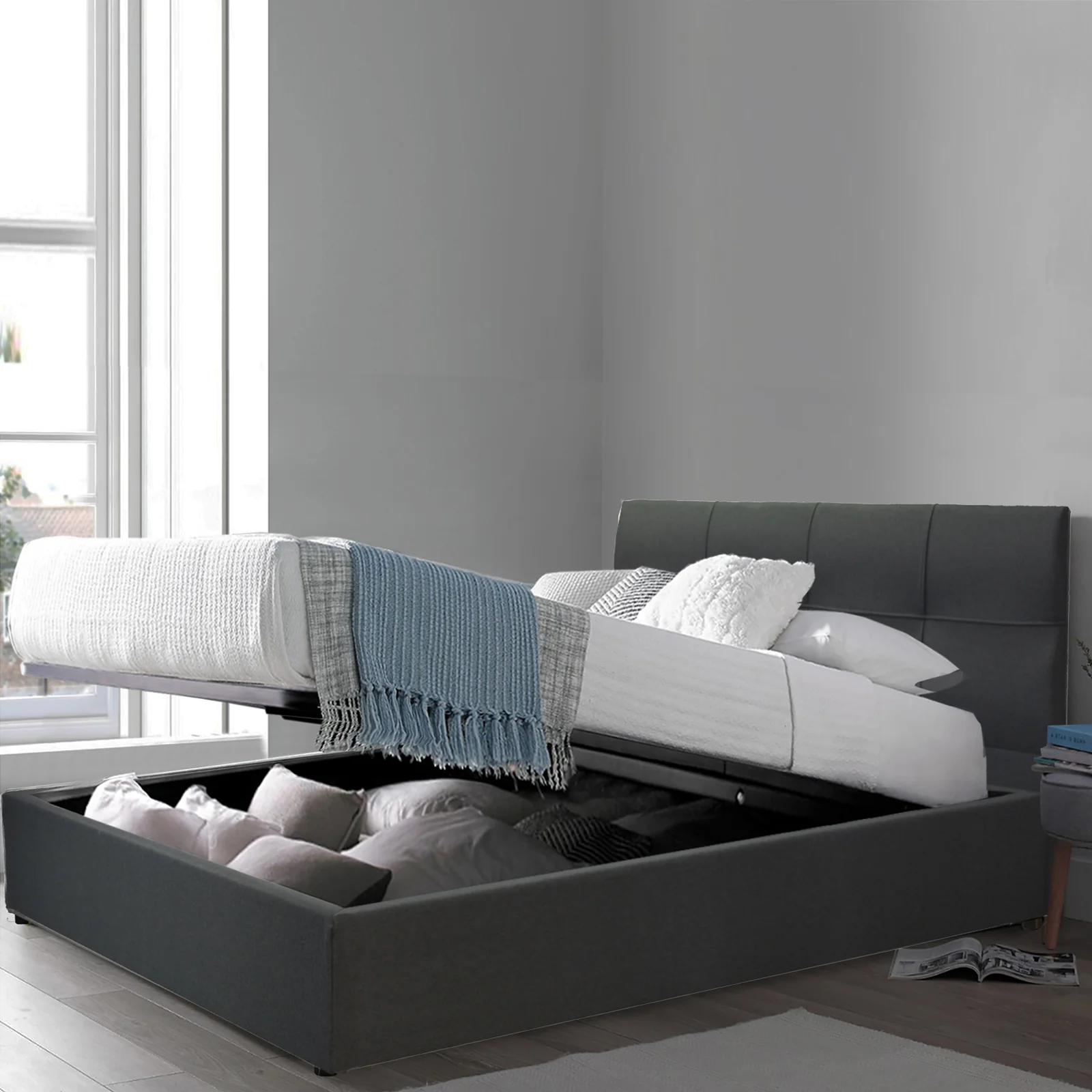 Lit coffre VariLuxe innovant - Tête de lit interchangeable : Tissu et grand coffre - Image 5