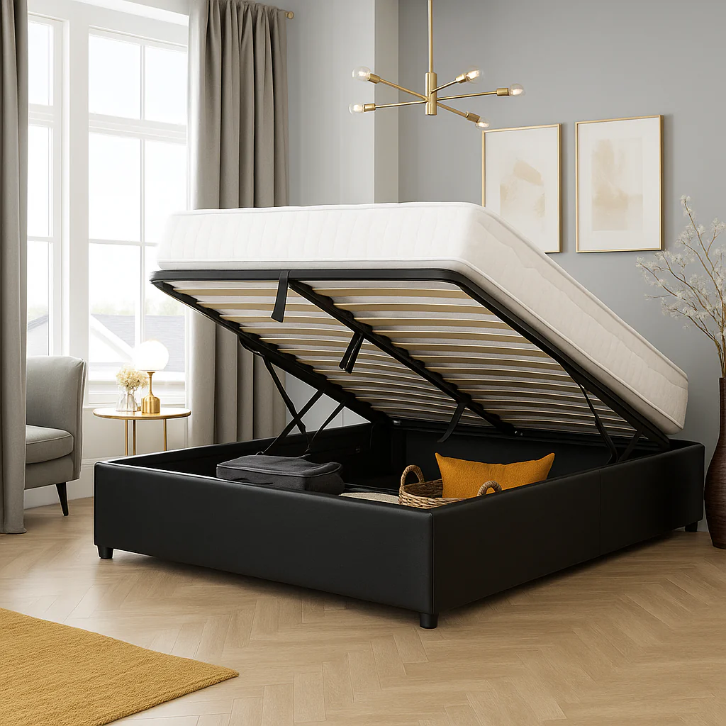 Lit coffre simili cuir, lattes flexibles, grand espace de stockage - Collection Vegas - Image 3