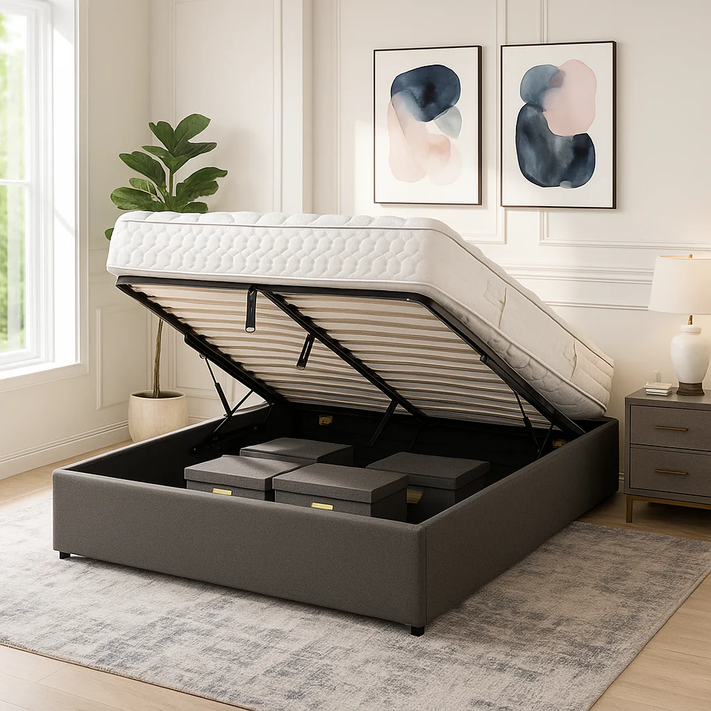 Lit coffre tissu, lattes flexibles, grand espace de stockage - Collection Vegas - Image 3