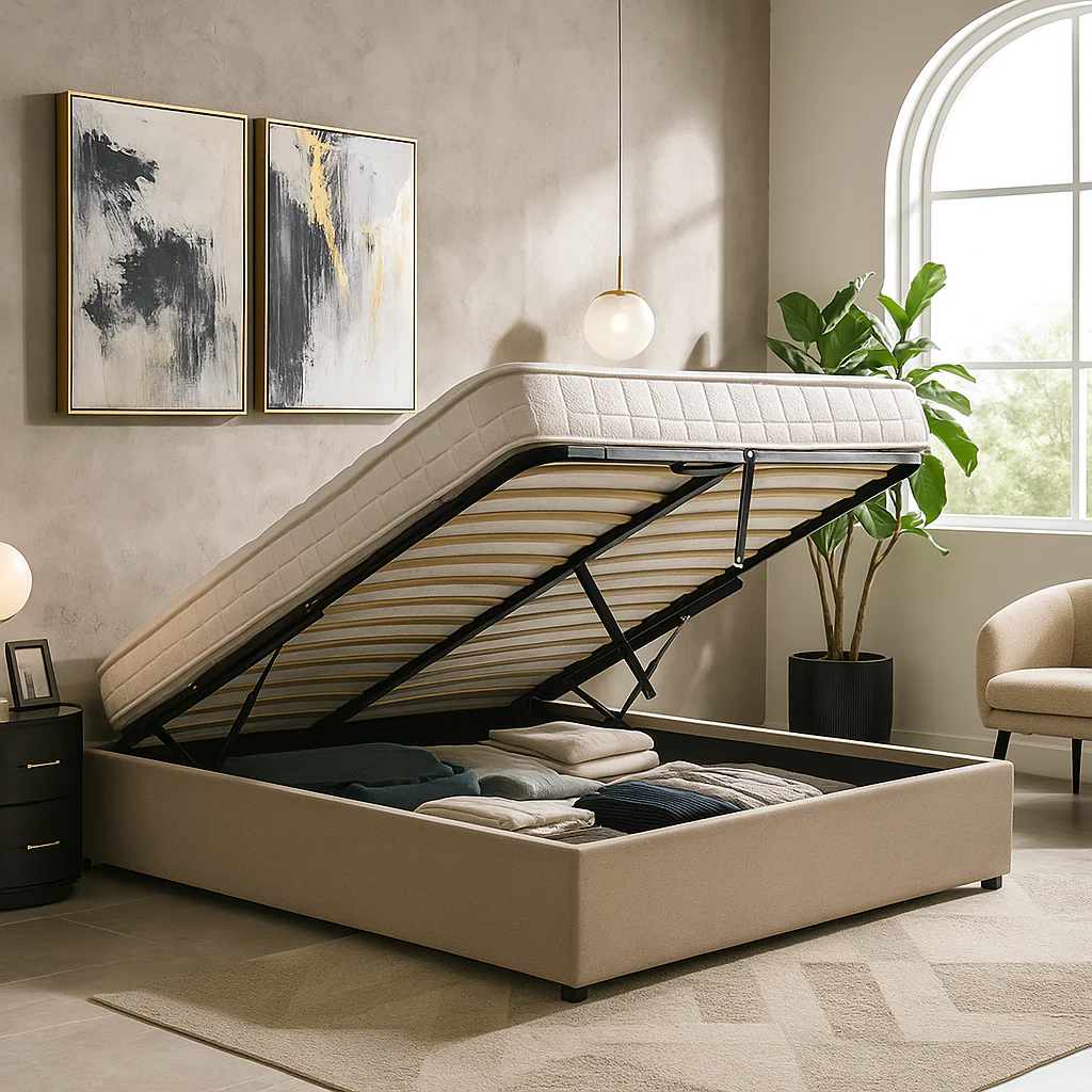Lit coffre tissu, lattes flexibles, grand espace de stockage - Collection Vegas - Image 6