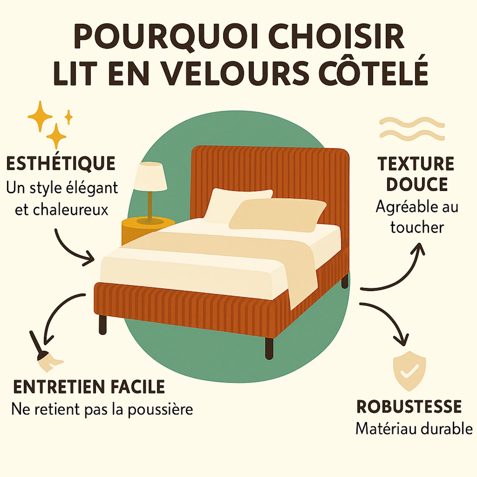 Lit velours côtelé, tête de lit, sommier à lattes bois - Collection Prince - Image 15