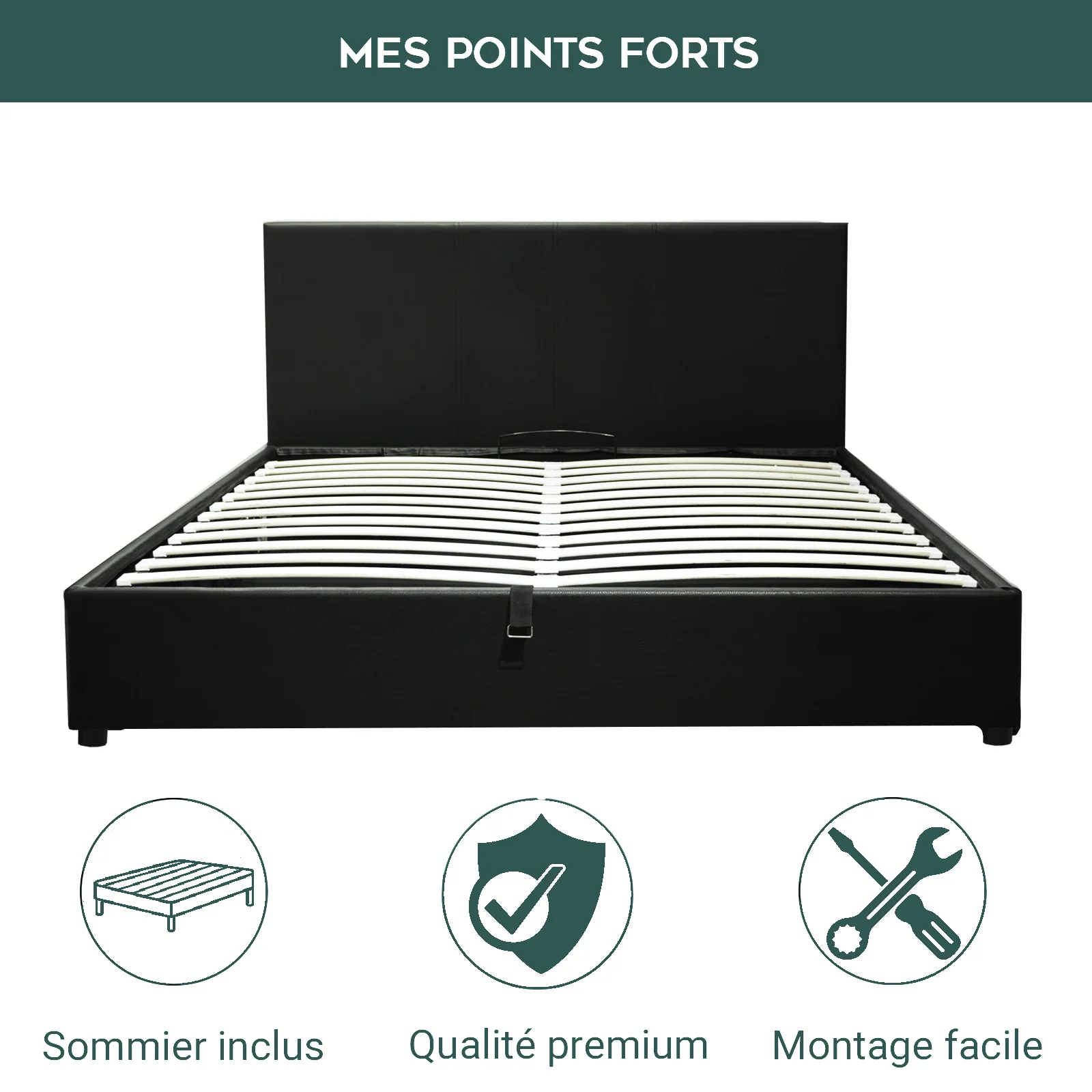 Lit coffre VariLuxe innovant - Tête de lit interchangeable : Simili cuir et grand coffre - Image 40
