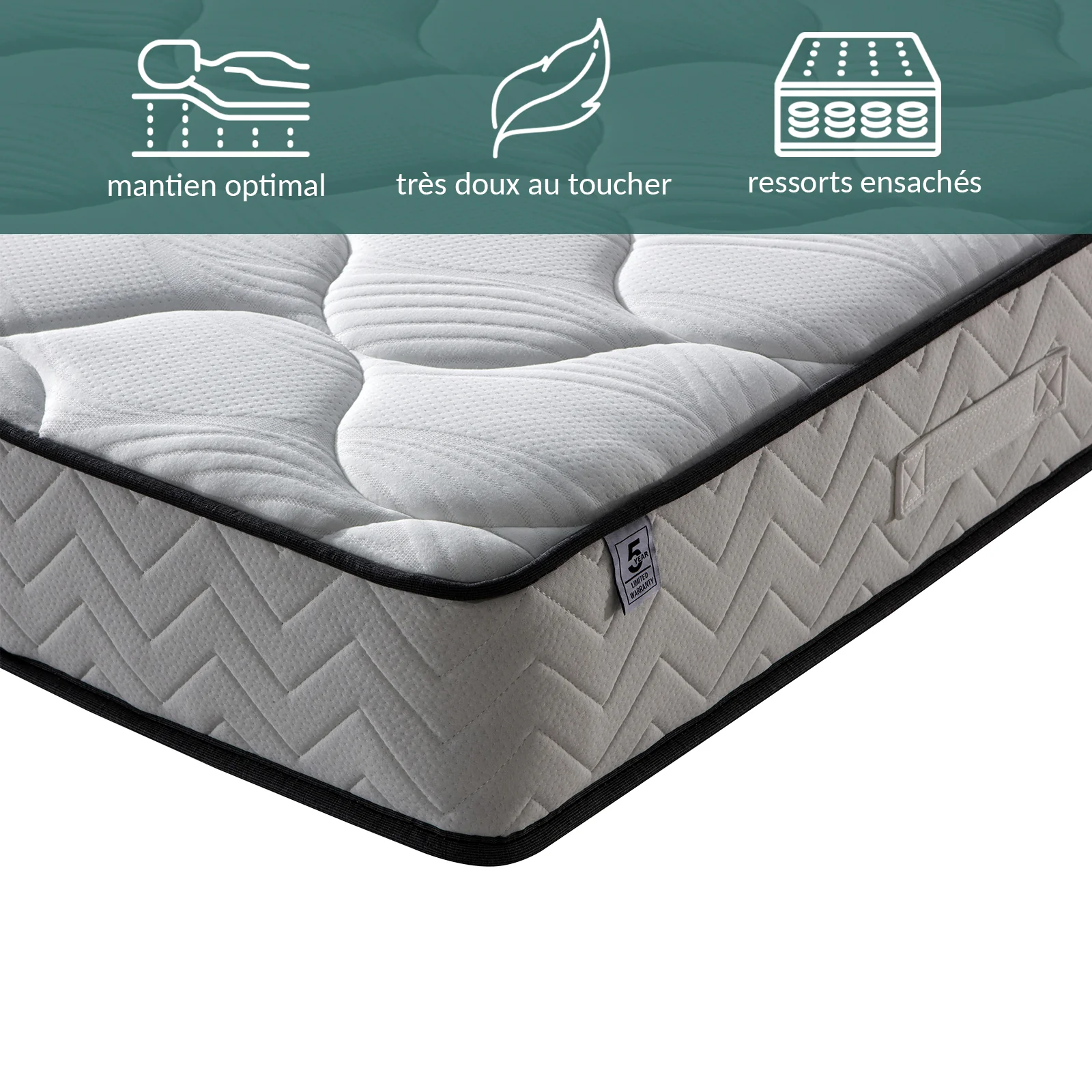 Pack Essentiel : Lit Marquis Tissus Gris Clair & Matelas Cosmos - Image 3