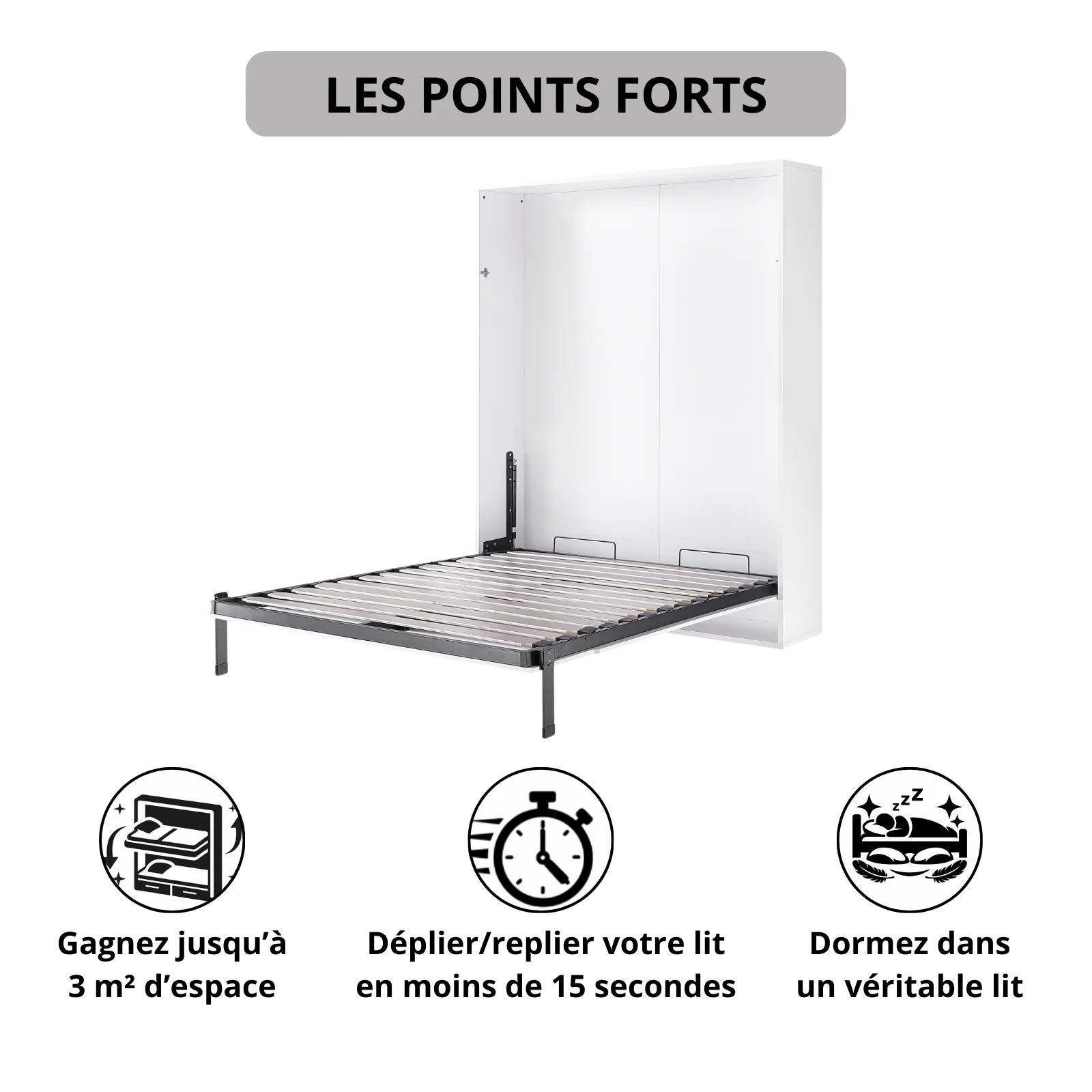 Lit mural escamotable, armoire-lit verticale à ouverture manuelle - Collection modulable - Image 4