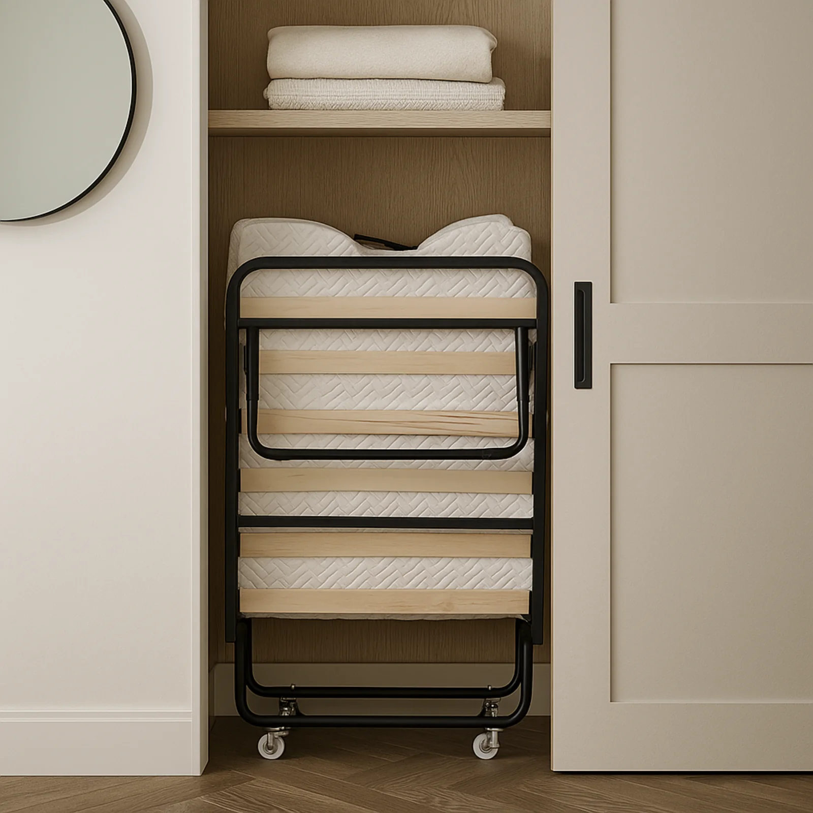 Lit pliant à roulettes avec matelas : lit d’appoint avec sommier à lattes flexibles - Collection Pliable - Image 6