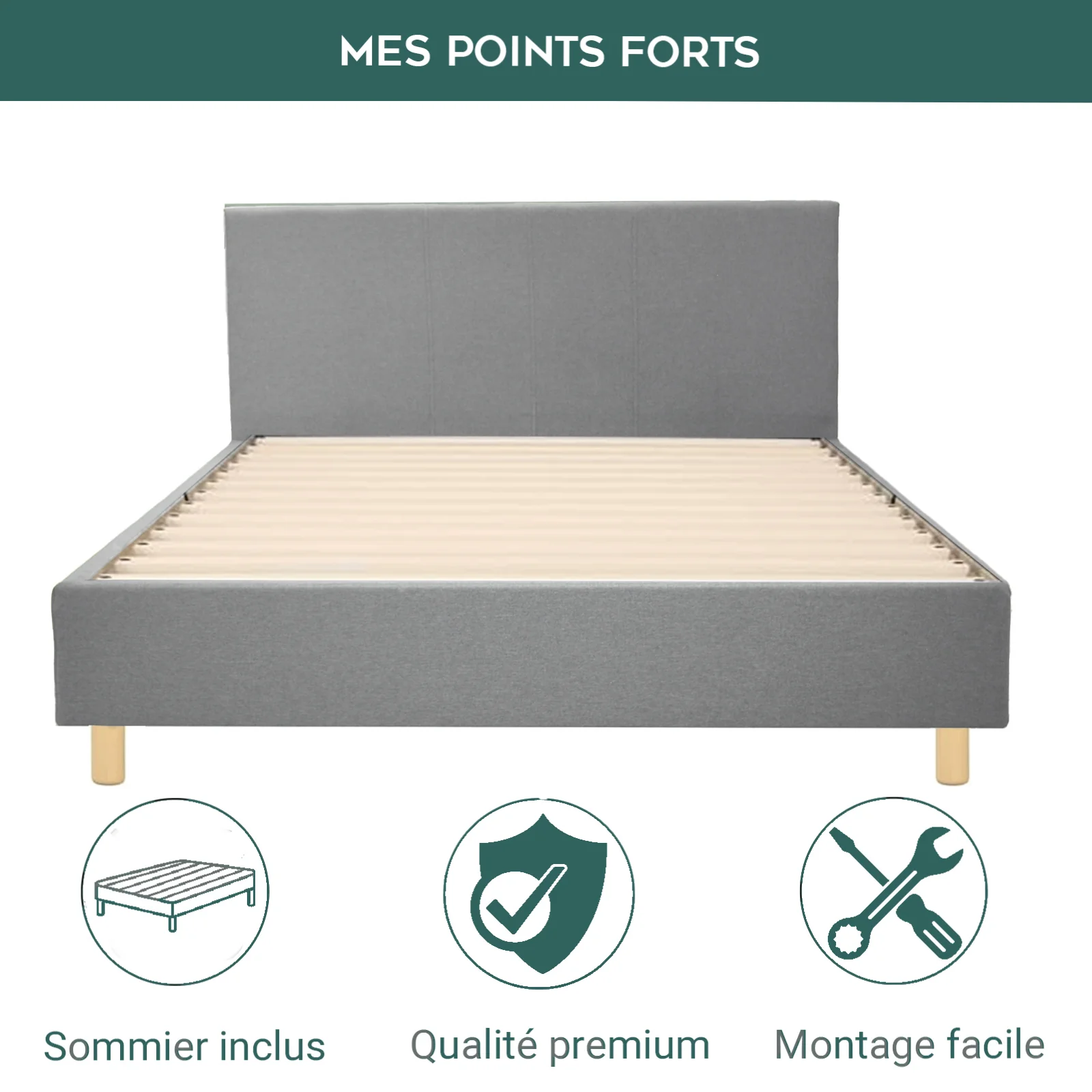 Lit plat Versailles : tissu et sommier fixe à lattes en bois - Image 11
