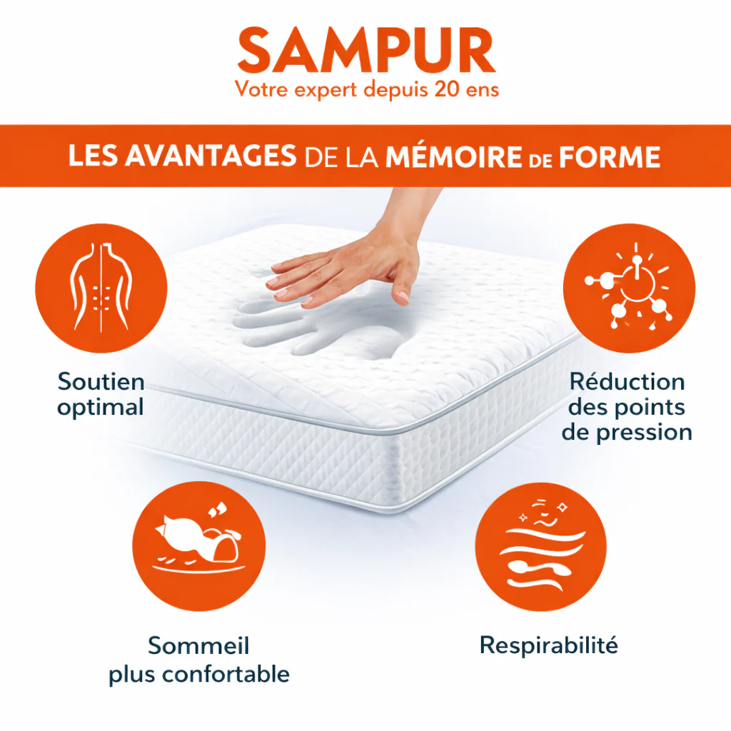 Matelas mémoire de forme, surmatelas intégré - Collection César - Image 12