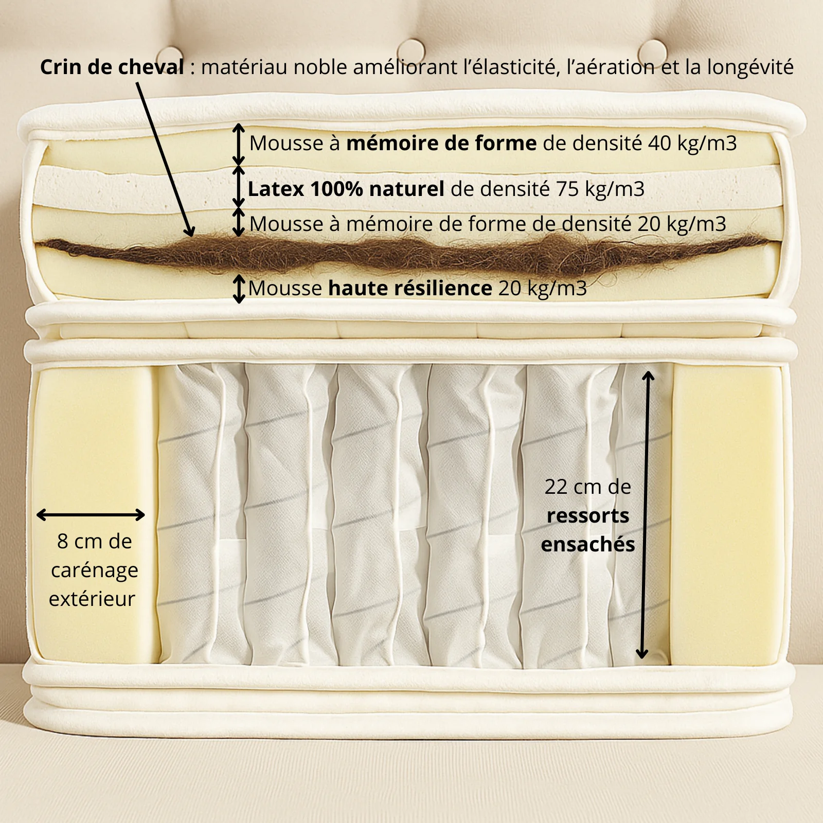 Matelas latex, crin de cheval, mémoire de forme et ressorts - Collection Signature - Image 5