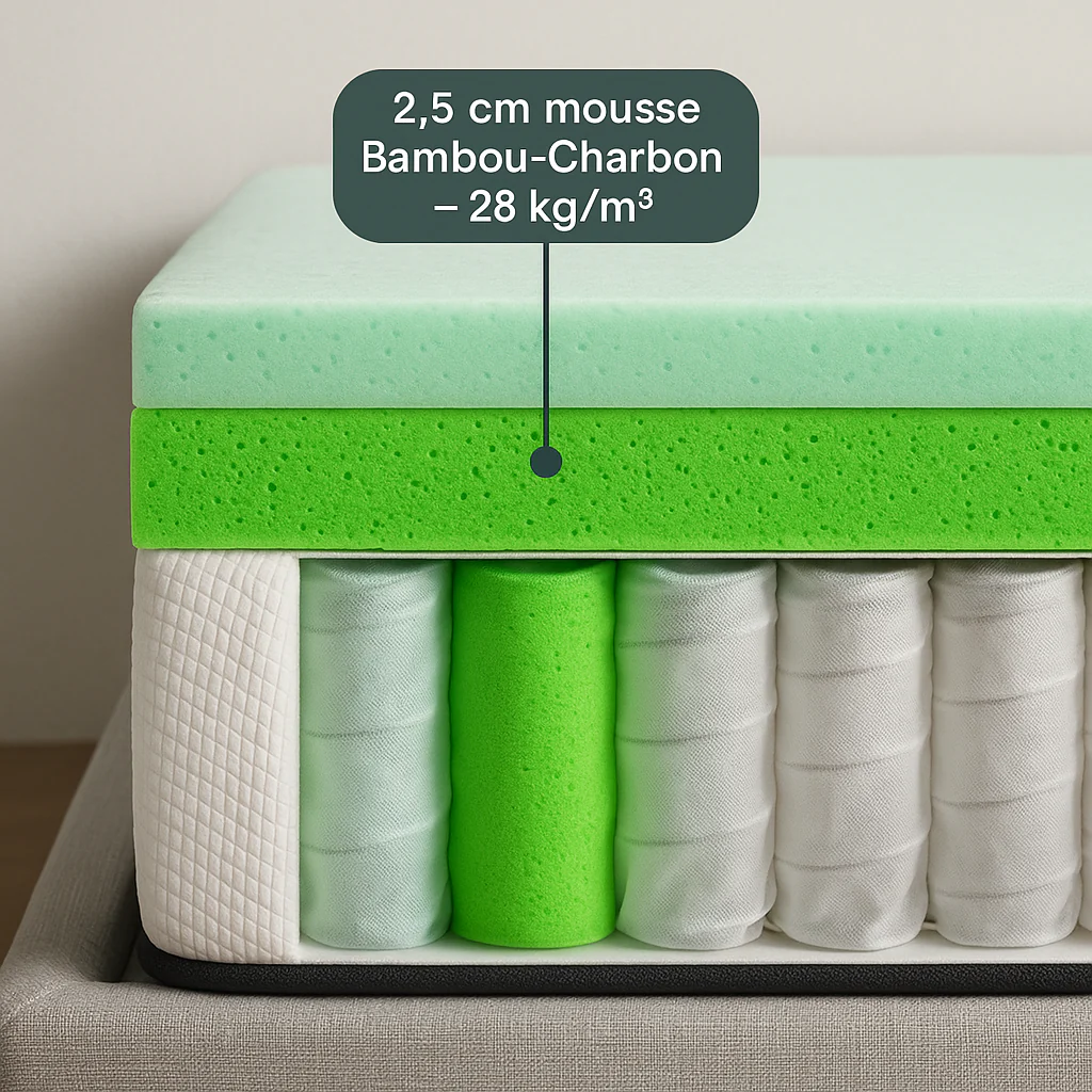 Matelas hybride mémoire de forme bambou et ressorts ensachés - Collection Naturelle - Image 7