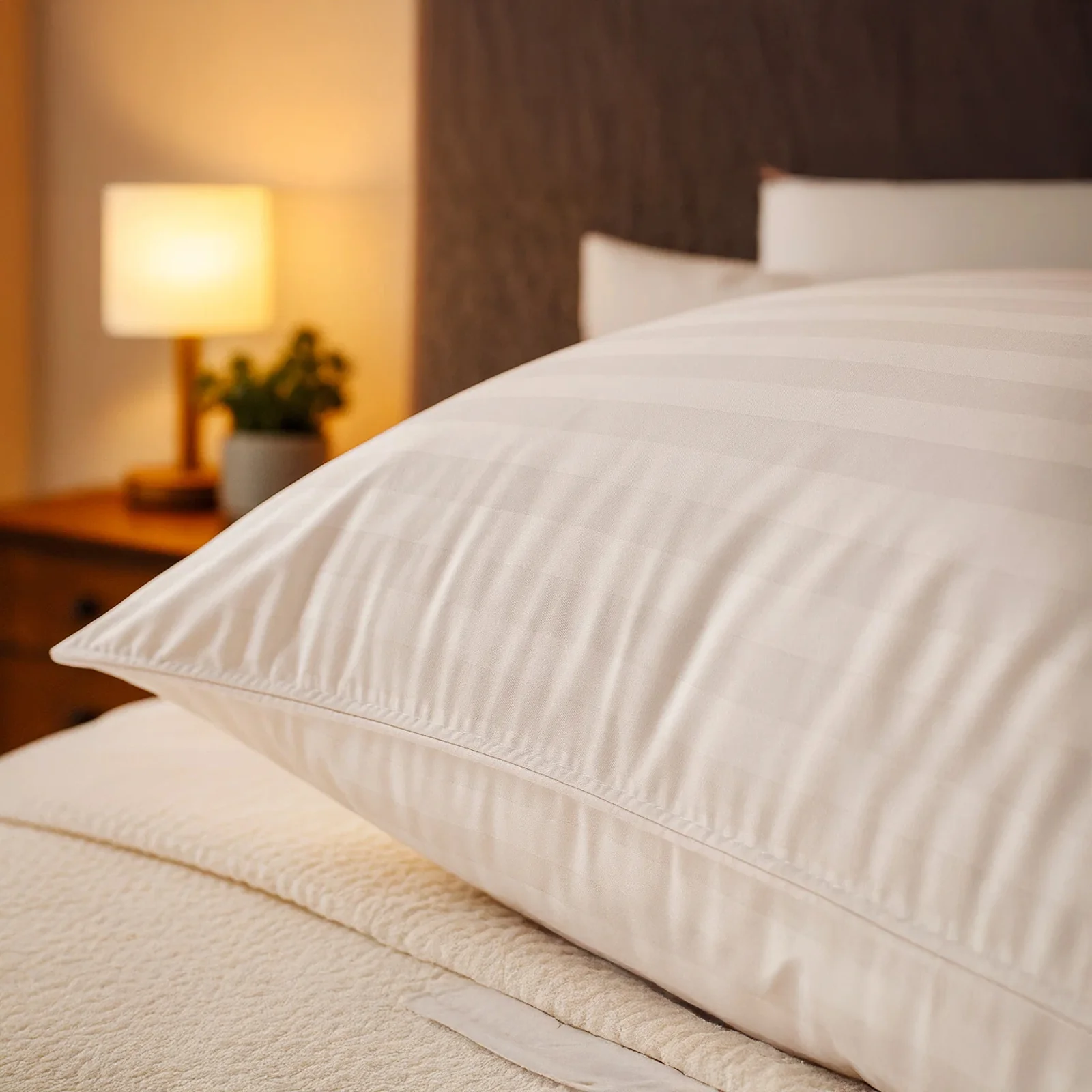 Oreiller plumes de canard et duvet, jacquard strié, confort équilibré - Collection Duvet - Image 4