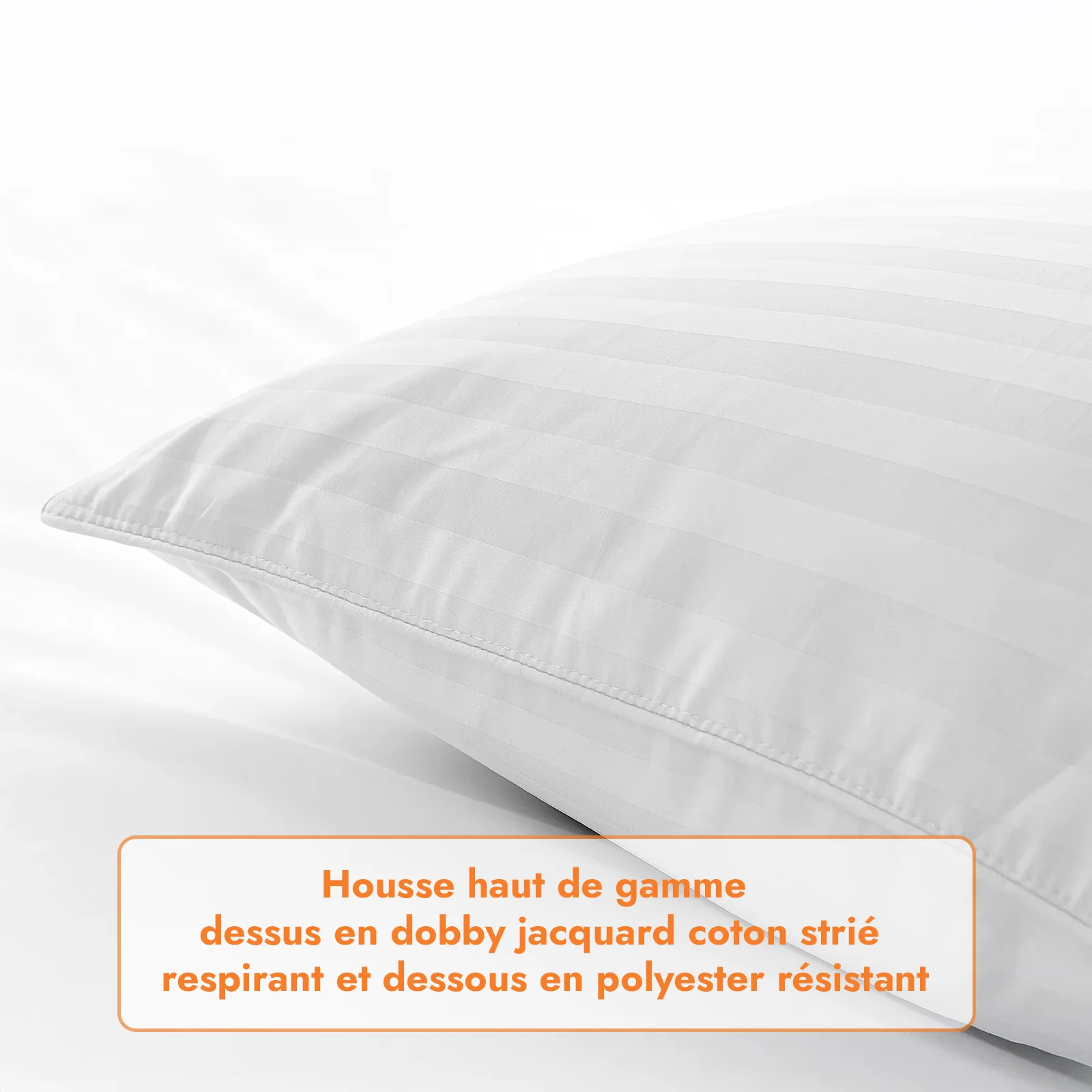 Oreiller plumes de canard et duvet, jacquard strié, confort équilibré - Collection Duvet - Image 6