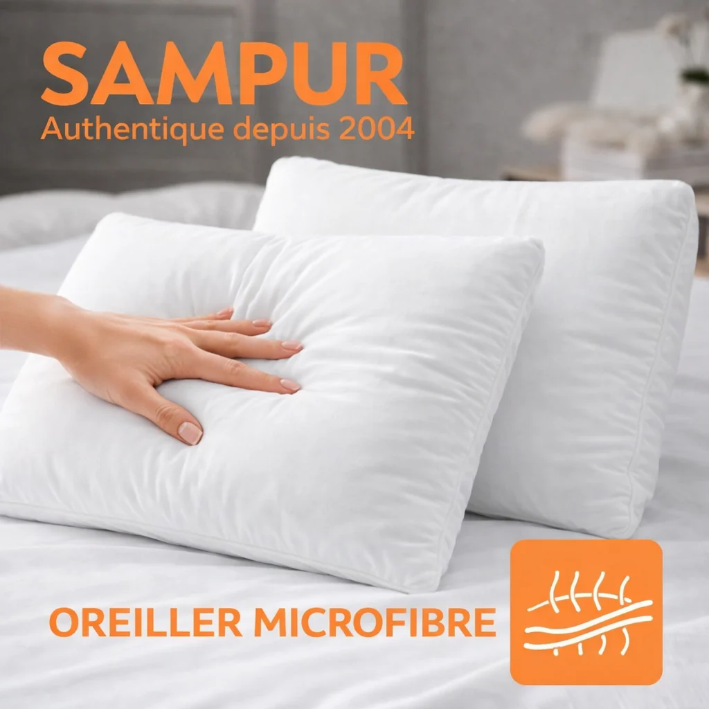Oreiller moelleux, soutien cervical ergonomique, microfibre respirante - Collection Happy - Image 10