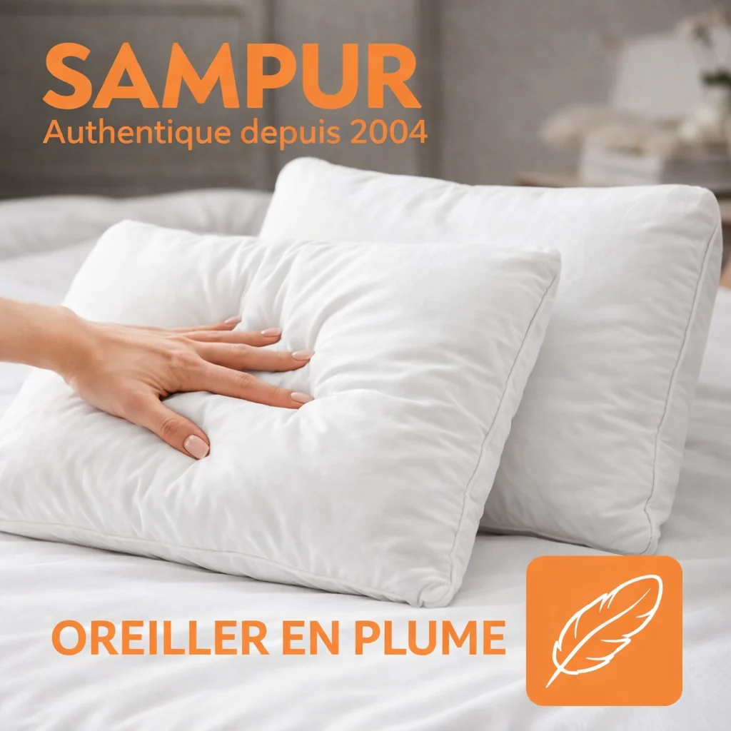 Oreiller plume de canard, coutil coton, ergonomique - Collection Luxe - Image 10