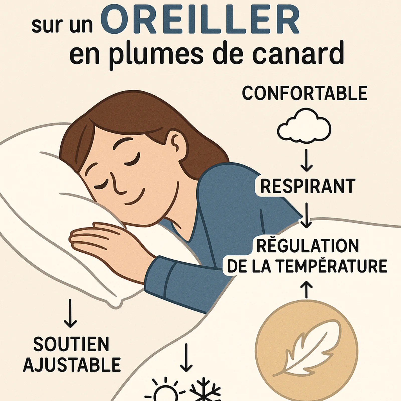 Oreiller plume de canard, coutil coton, ergonomique - Collection Luxe - Image 5