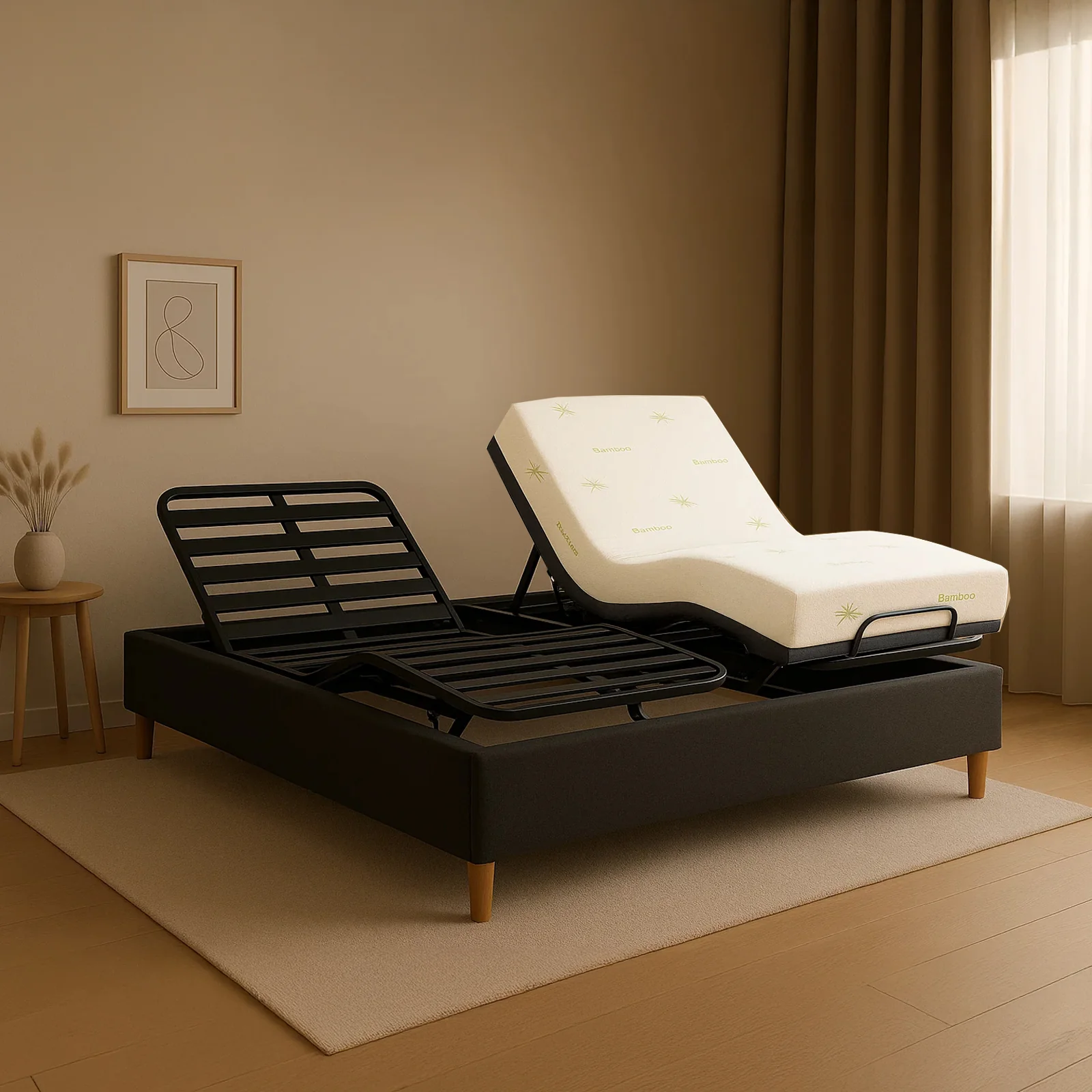 Pack lit électrique orthopédique à lattes en tissu gris foncé  Orthoflex : matelas inclus