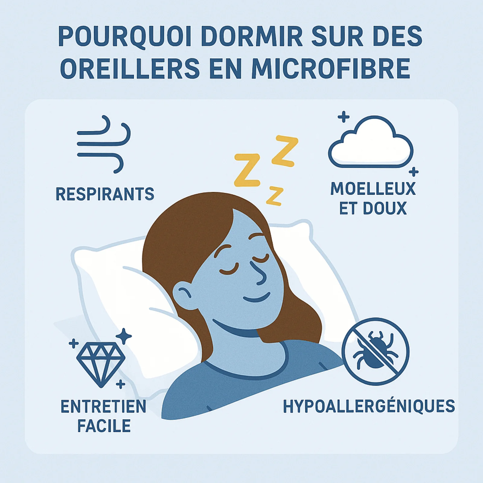 Oreiller moelleux, soutien cervical ergonomique, microfibre respirante - Collection Happy - Image 5