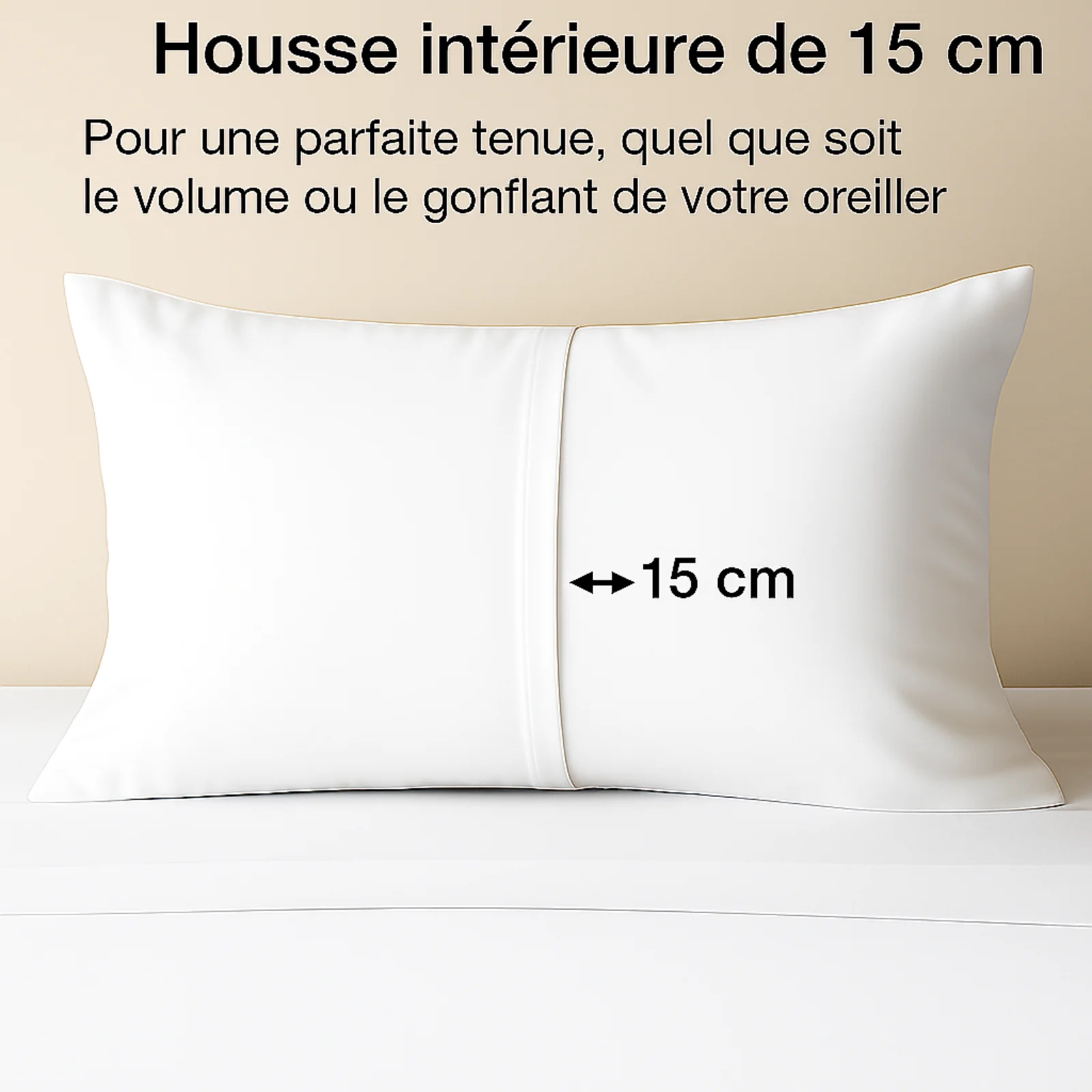 Parure de lit complète blanche, polyester, douce, hypoallergénique - Collection Unie - Image 3