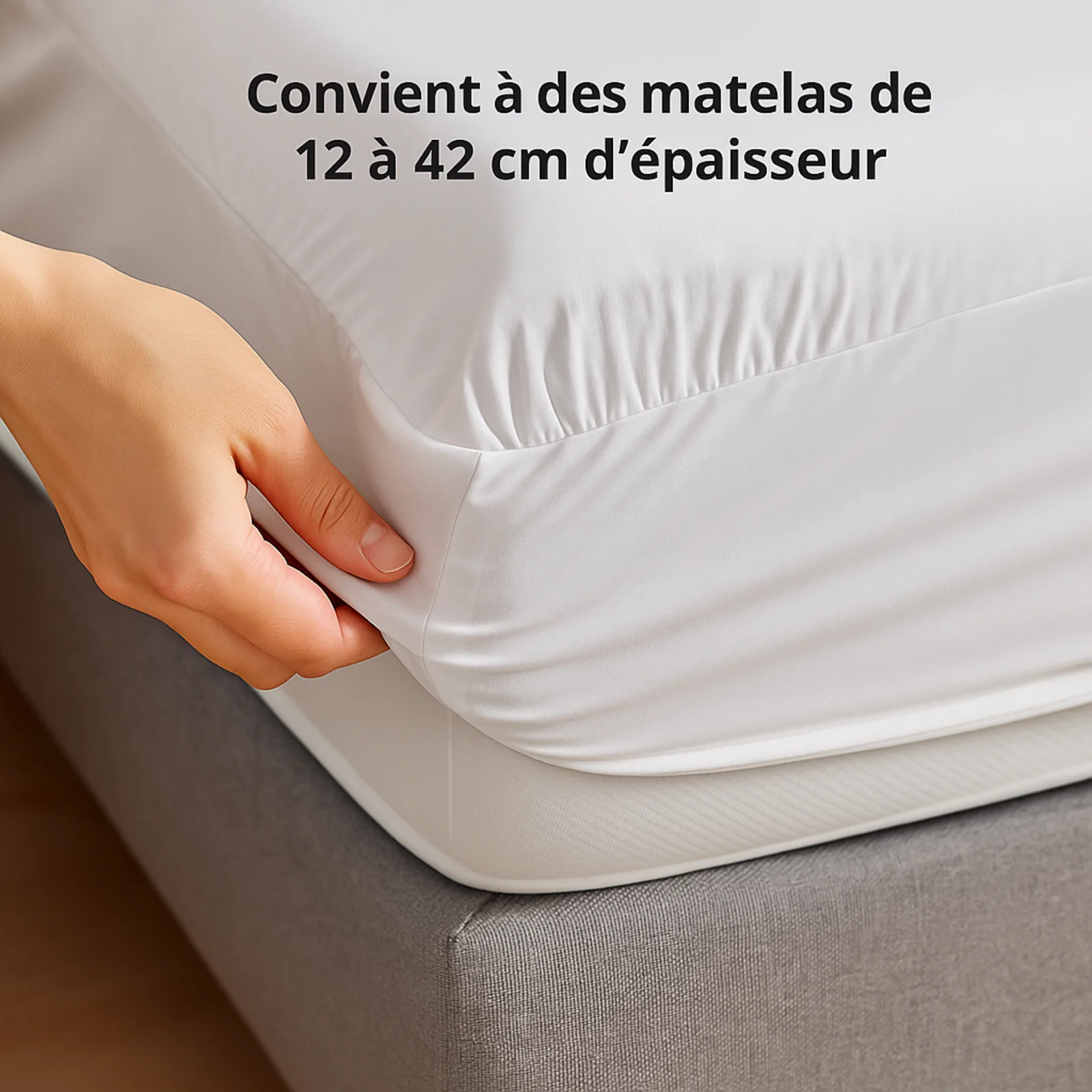 Parure de lit complète blanche, polyester, douce, hypoallergénique - Collection Unie - Image 4