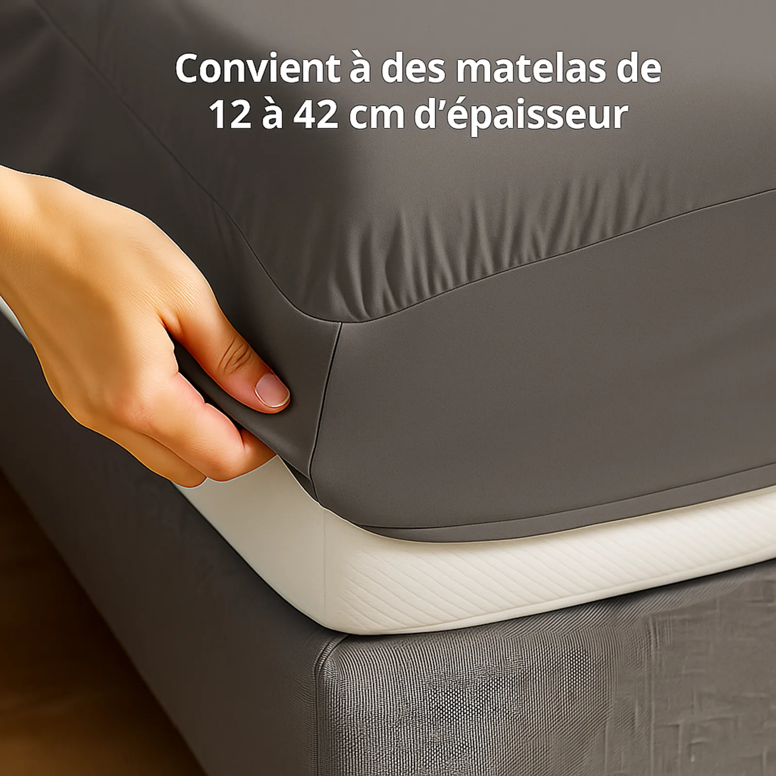 Drap housse élastique, respirant, gris foncé - Collection Unie - Image 3