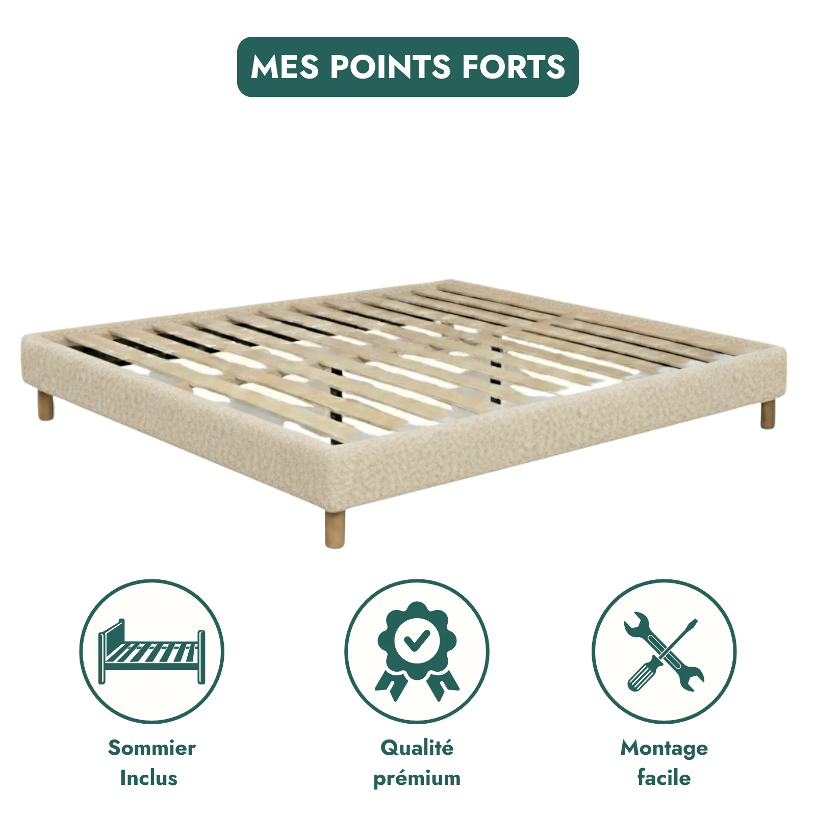 Sommier bouclette, cadre de lit, pieds bois, maintien bassin - Collection Deco - Image 9